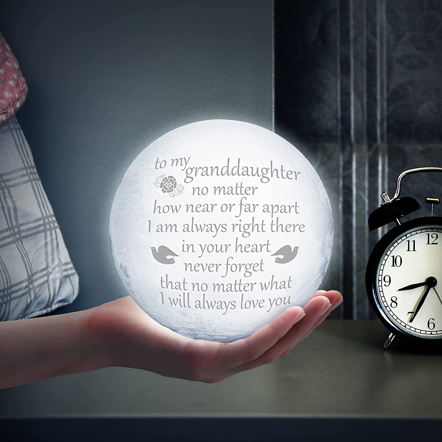 Funnli Granddaughter Gifts from Grandma, Mothers Day Graduation Christmas Birthday Gifts for Granddaughter Moon Lamp, 3D Printed