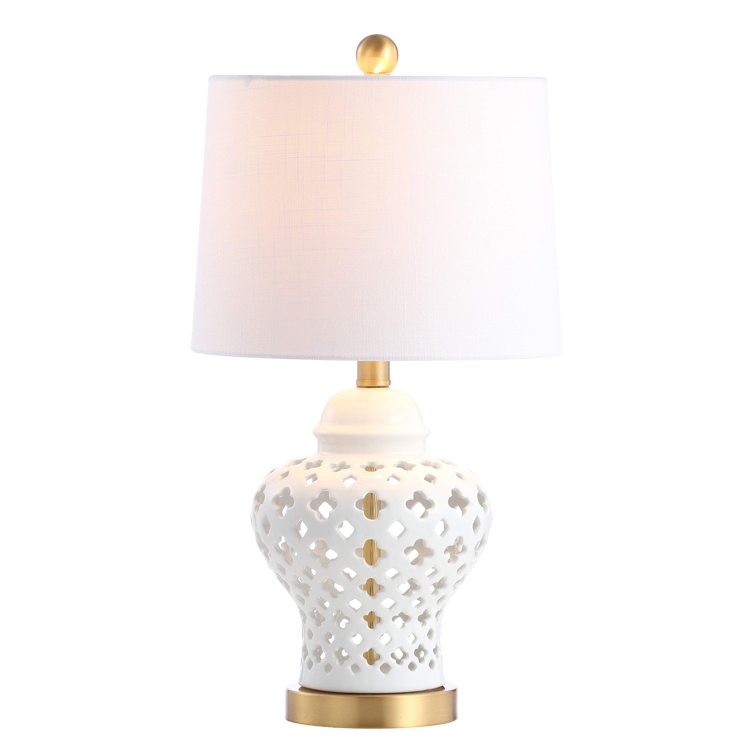 JONATHAN Y JYL6210A Quatrefoil Fretwork 20.5'' Pierced Ginger Jar Ceramic/Metal LED Table Lamp Glam Bedside Desk Nightstand Bedr