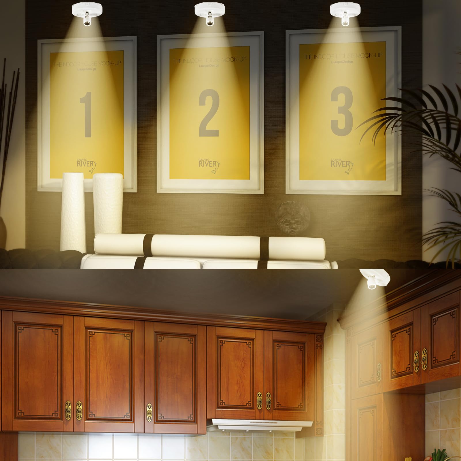 HOFUY Wireless LED Spotlight Puck Lights, Dimmable with Remote, 4-Pack, White, Model Spot-QB-4