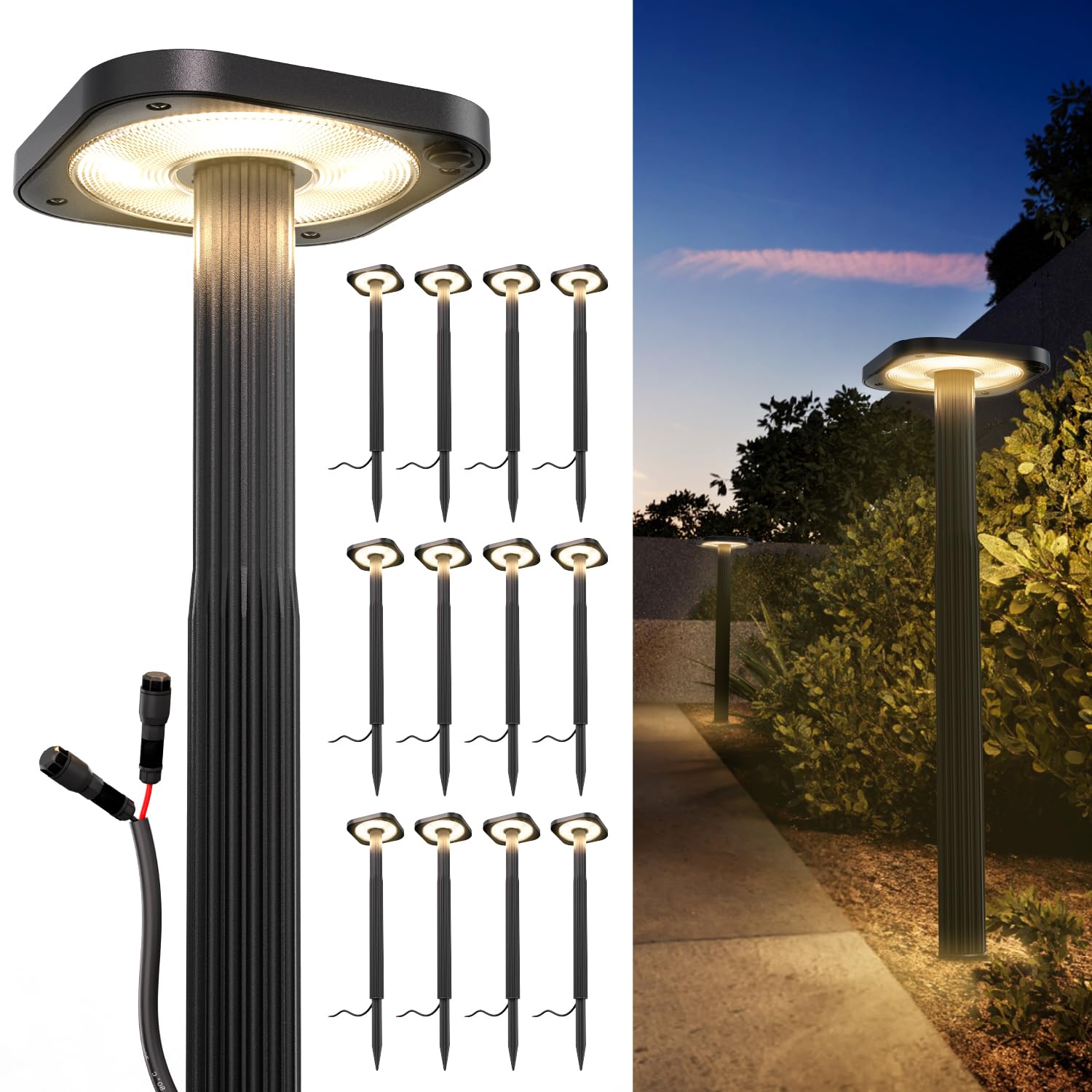 Sunco 12 Pack Garden Pathway Light, LED Outdoor Lights for Patio Landscape Path Lighting, 200W, 4W, Selectable CCT 3000K/4000K/5