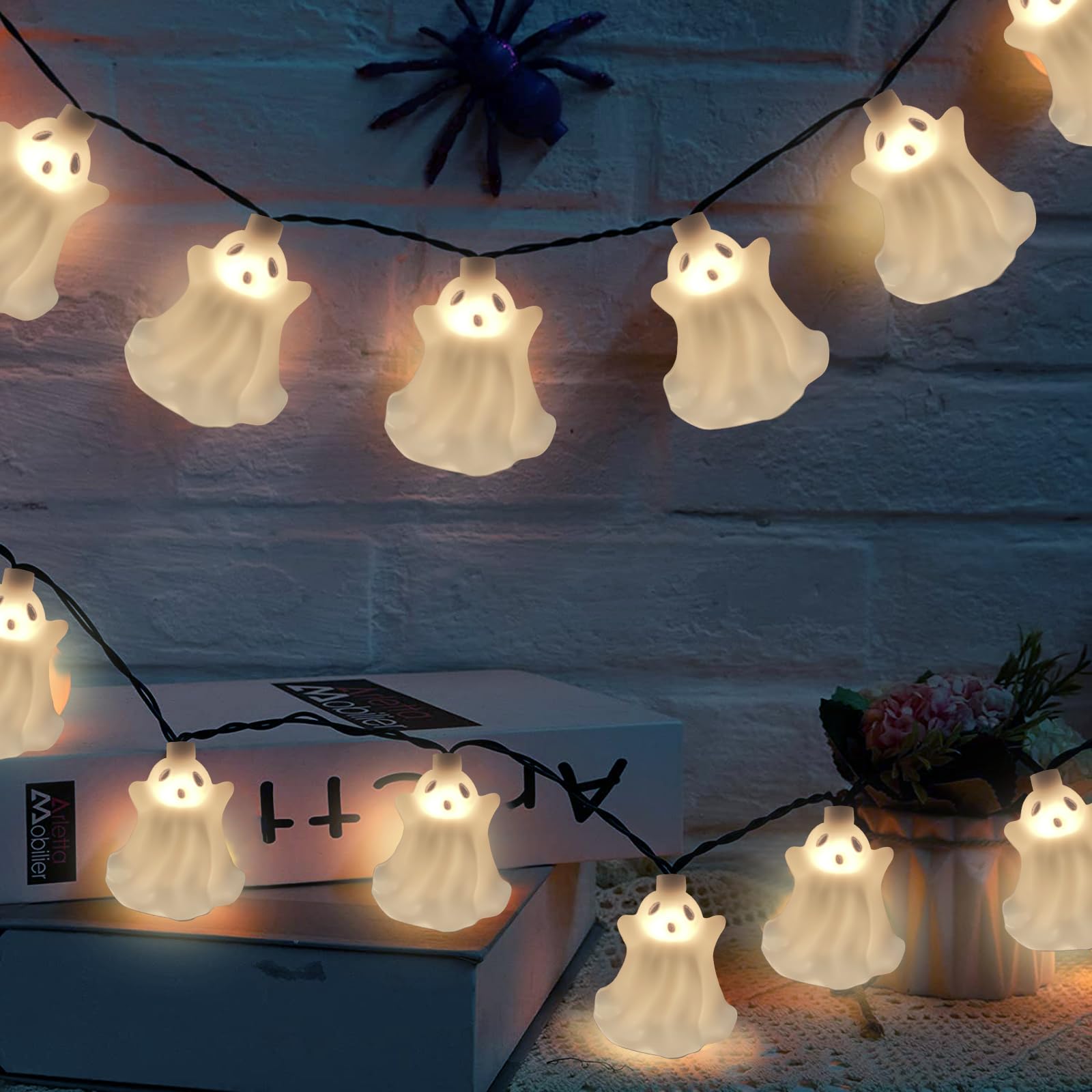 GOOTHY Halloween Ghost String Lights, 8.5Ft Waterproof Fairy Lights, 10 White Genie Lights for Patio, Garden, and Bedroom Decor