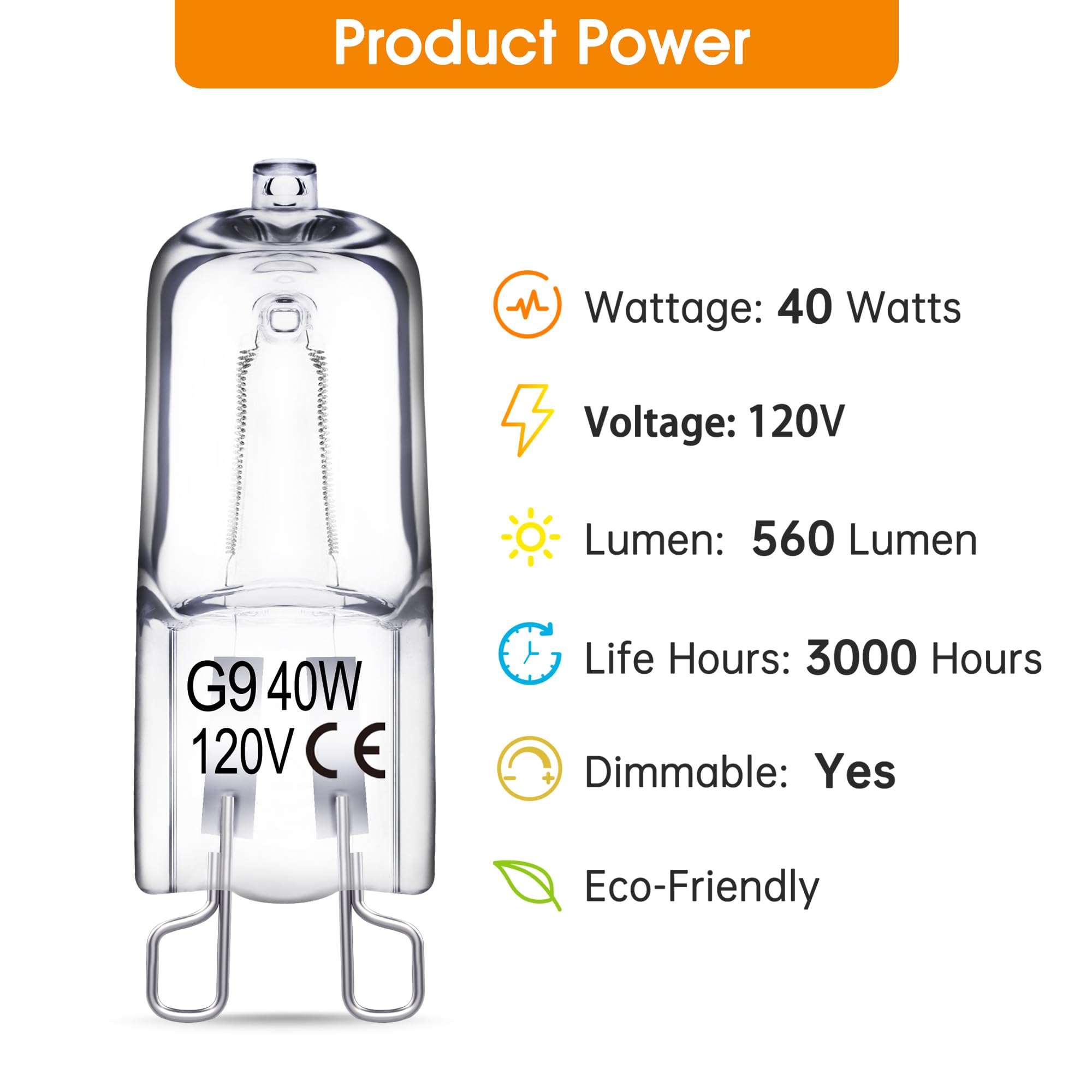 Evastary G9 Halogen Light Bulbs 2 Pin 120V 40W, Dimmable Long Lasting T4 Jcd Type, G9 Bulb For Chandeliers, Range Hood Light, Ba