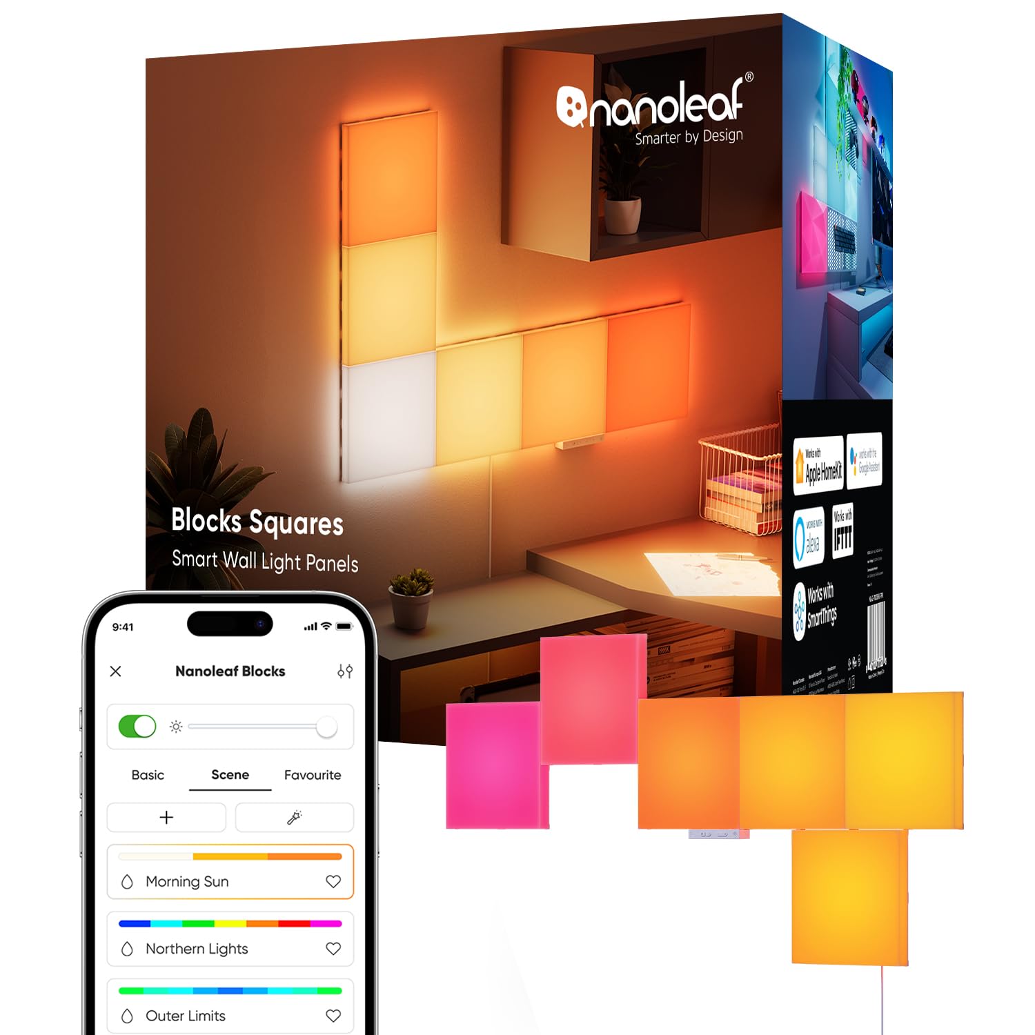 Nanoleaf Smart LED Light Panels 6 Pack, Blocks Squares Wall Lights with Music Sync, WiFi Smarter Kit RGBW Gaming Lights Compatib