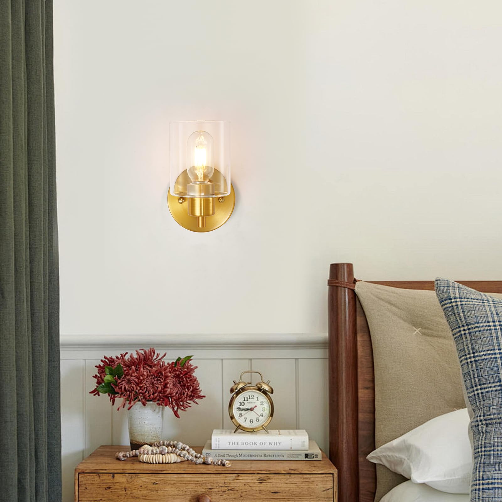 SOPEAS Gold 3-Light Bathroom Vanity Light  Modern Brushed Gold Vanity Lights with Clear Glass Shades  Bathroom Wall Sconce Lamp for Mirror Living Room Bedroom Hallway