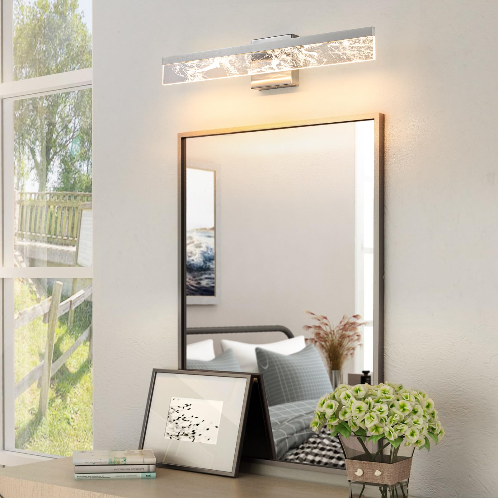 AIJIASI Brushed Nickel Vanity Light, 24 Inch, 18W 3000K LED, Modern Wall Mount, Model 8205WL-24SN-US