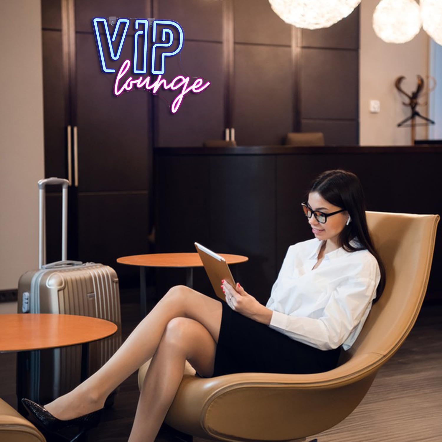 Horseneon VIP Lounge Neon Sign - USB Powered LED Wall Decor, Acrylic, Blue & Pink