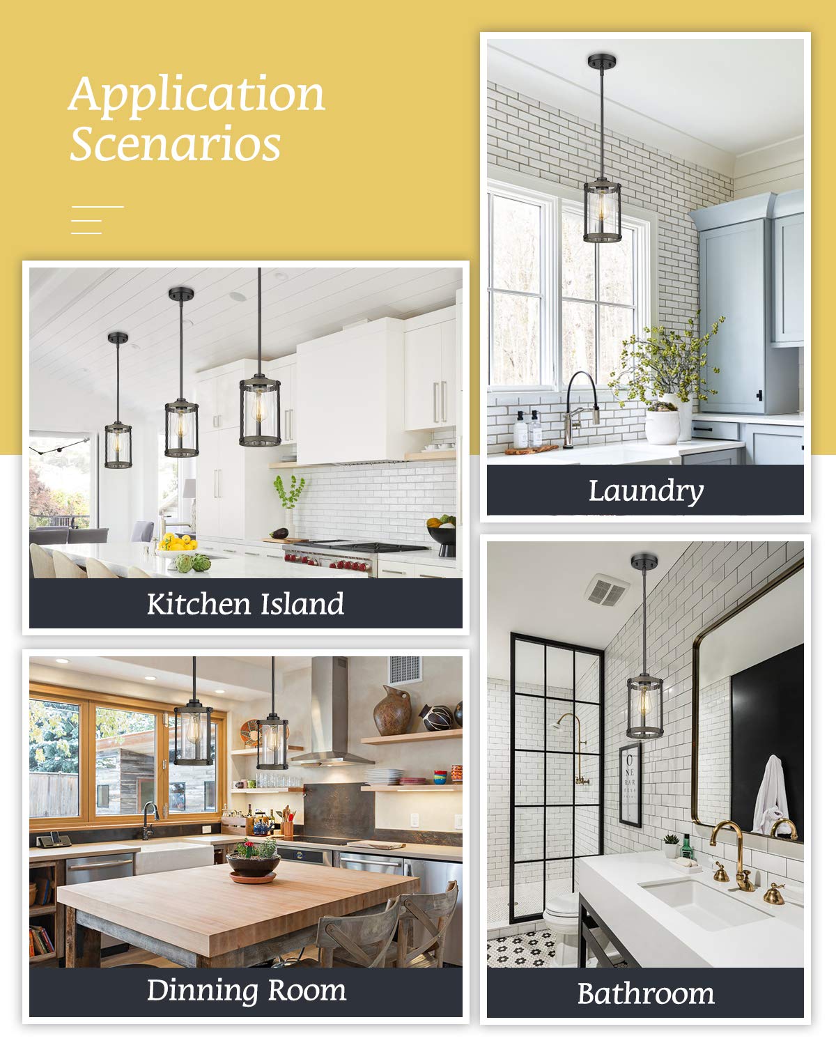 Osimir Farmhouse Pendant Light Fixtures, 1-Light Black Glass Pendant Lights For Kitchen Island, Industrial Rustic Mini Hanging L