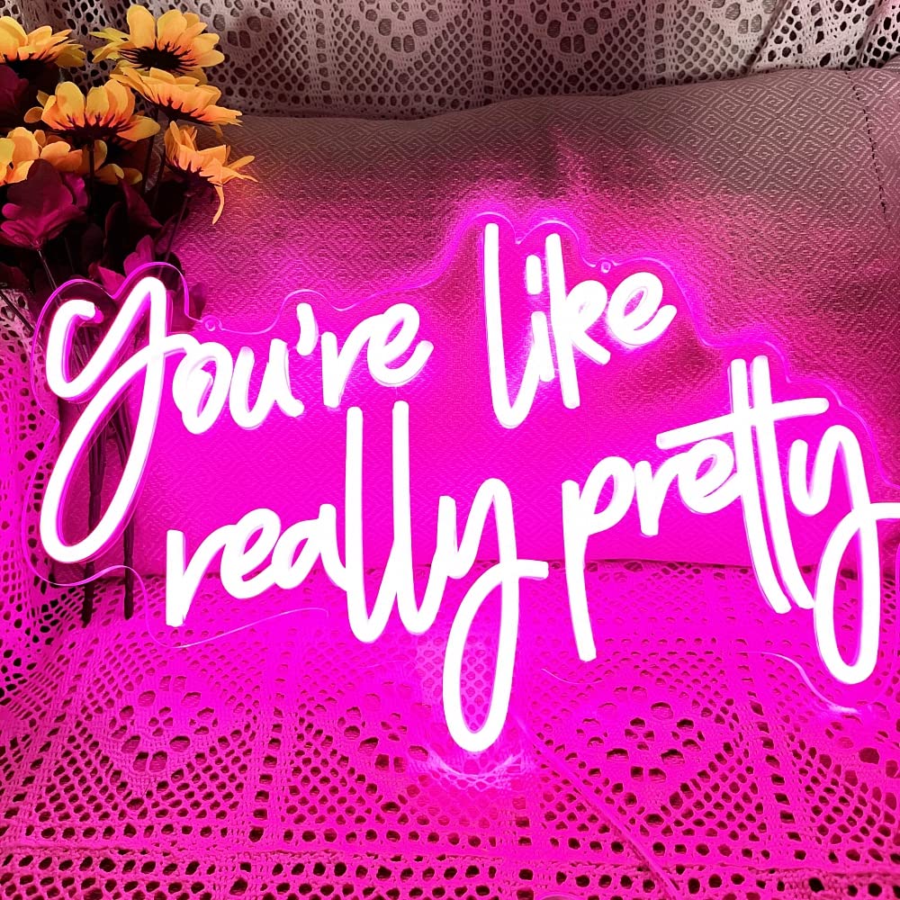 DAKABUKA LED Neon Sign - You Are Like Really Pretty - Pink Room Decor - 16.9 x 10.6 inches - Model NL011-it pretty pink