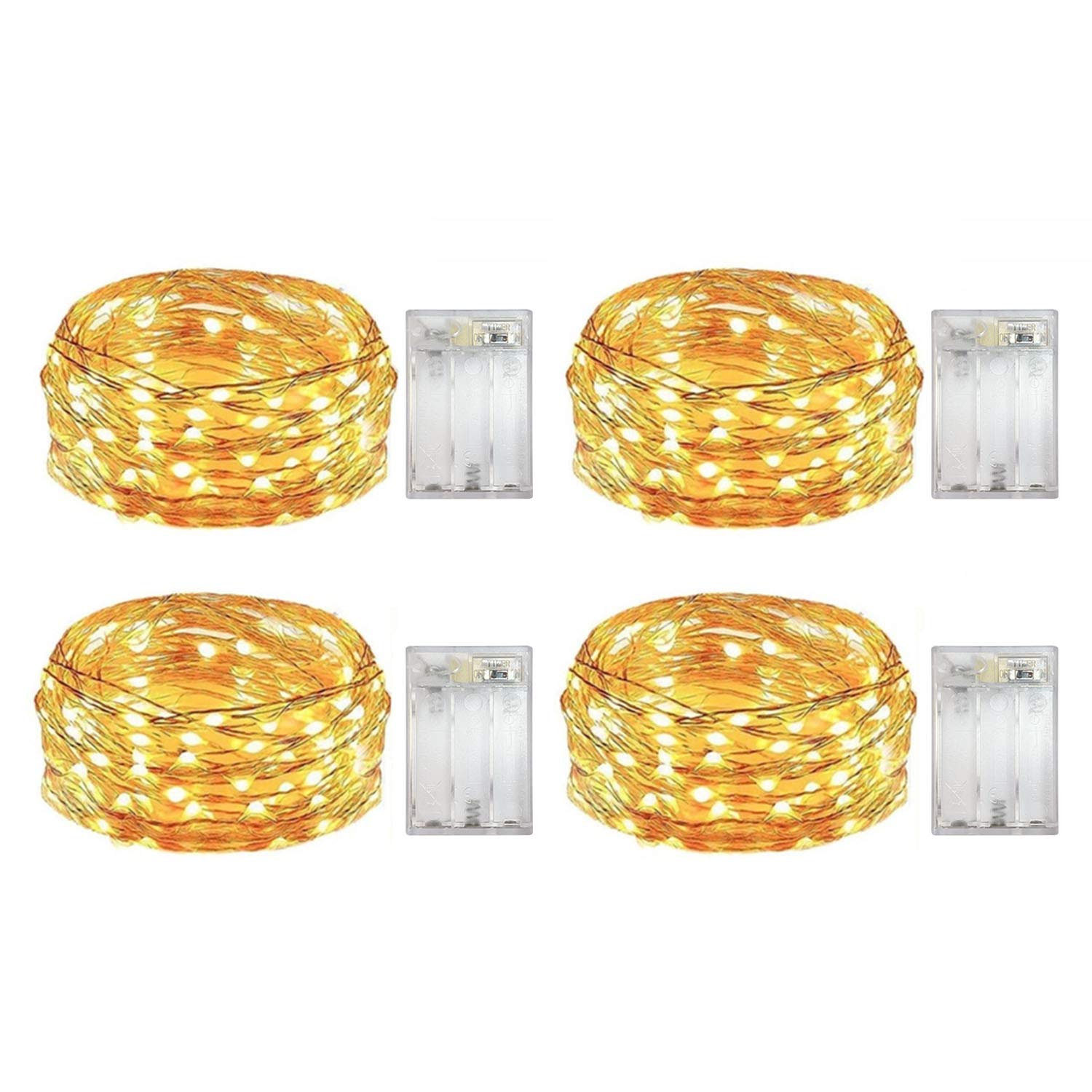 Yongzhenlite 4 Pack Battery Operated Dewdrop LED Lights, 10 Feet, Warm White, Indoor Fairy Lights with Timer Function, 30 Count LEDs