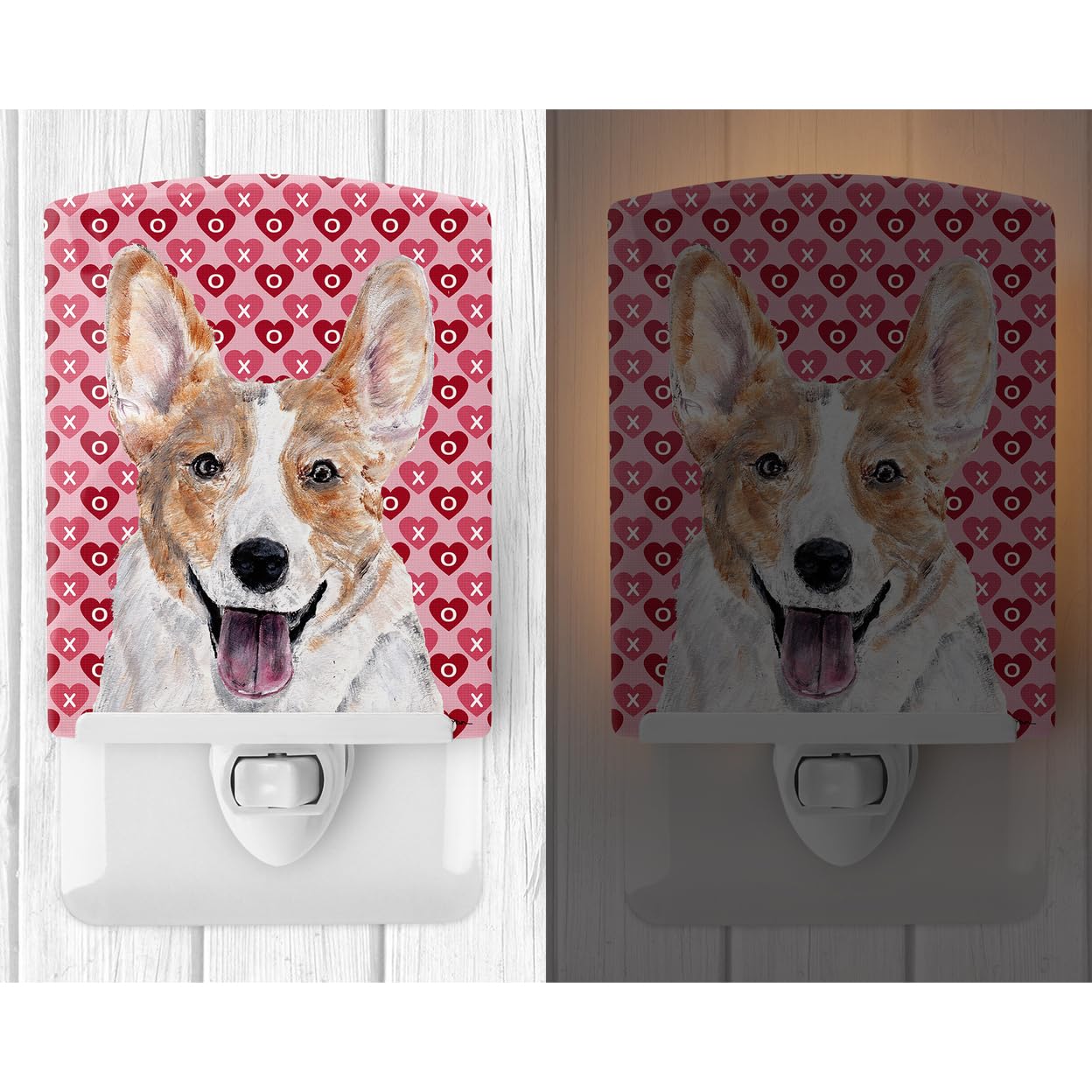 Carolines Treasures Ceramic Night Light, Cardigan Corgi Hearts, 6x4x3in, Multicolor, Model SC9696CNL