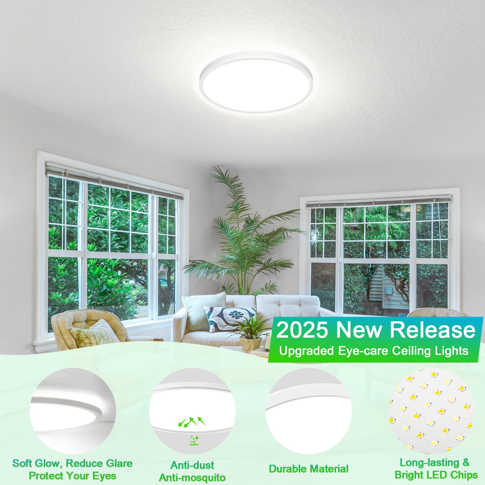 6-Pack 12 Inch Flush Mount Led Ceiling Lights, 24W 3200Lm Super Slim Round Light Fixtures, 3 Color Temperature In One (2700K/300