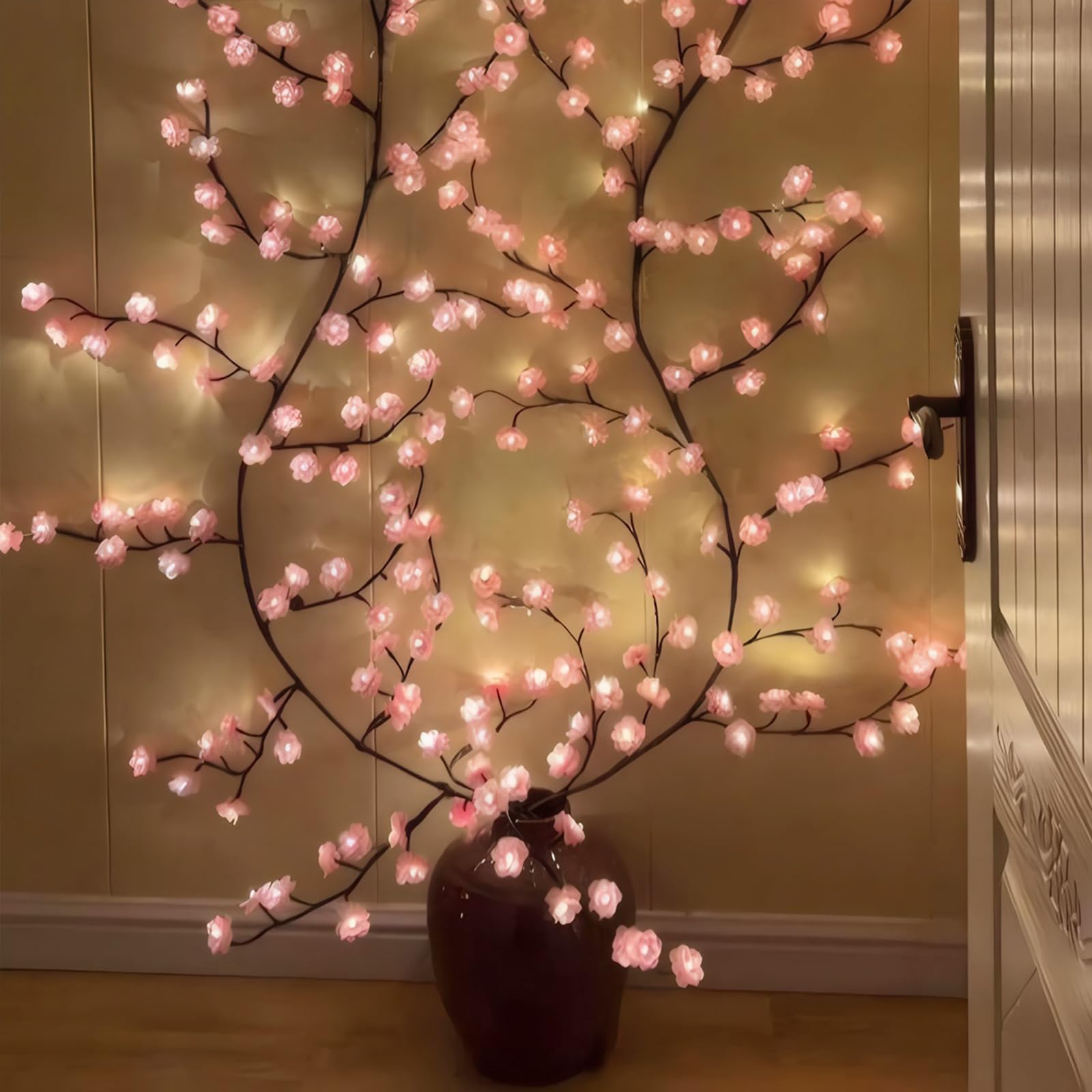 Cherry LED Tree Branch Lights for Wall, Cherry Blossom Willow Vine Twig Decor Garland with 72 LED Lights and Remote,8 Lighting M