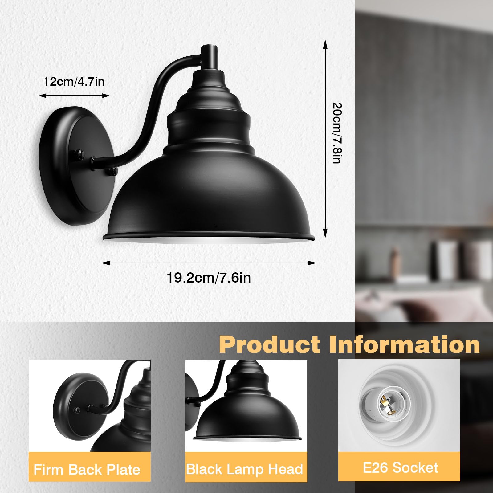 Merlight Wall Sconces - Rechargeable Dimmable Remote Control Lights, Small 7.6" Black Iron, 13 Color Options, Model 20230620
