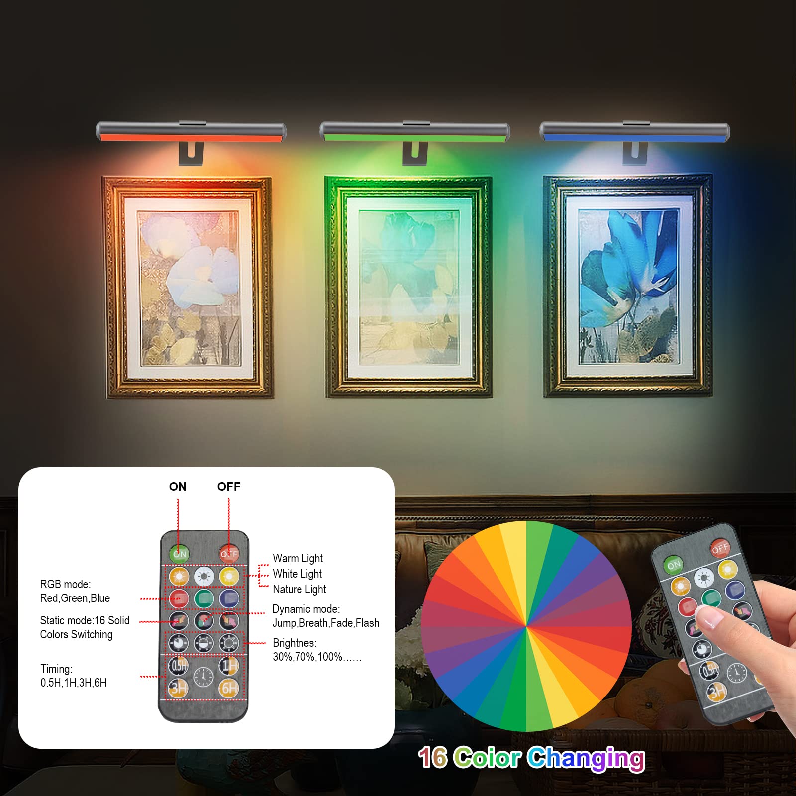 Zocalok Picture Light Battery Operated, Picture Lights For Wall, Wireless Picture Light With 2 Remotes, Picture Light For Painti