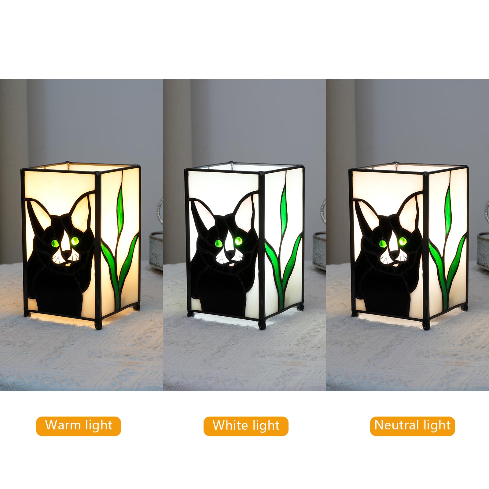 Kiphepi Tiffany Lamp Stained Glass Lamp Small Bedside Table Lamps For Living Room Home Decor Girls Women Birthday Halloween Christmas Thanksgiving Day Gift Black Cat