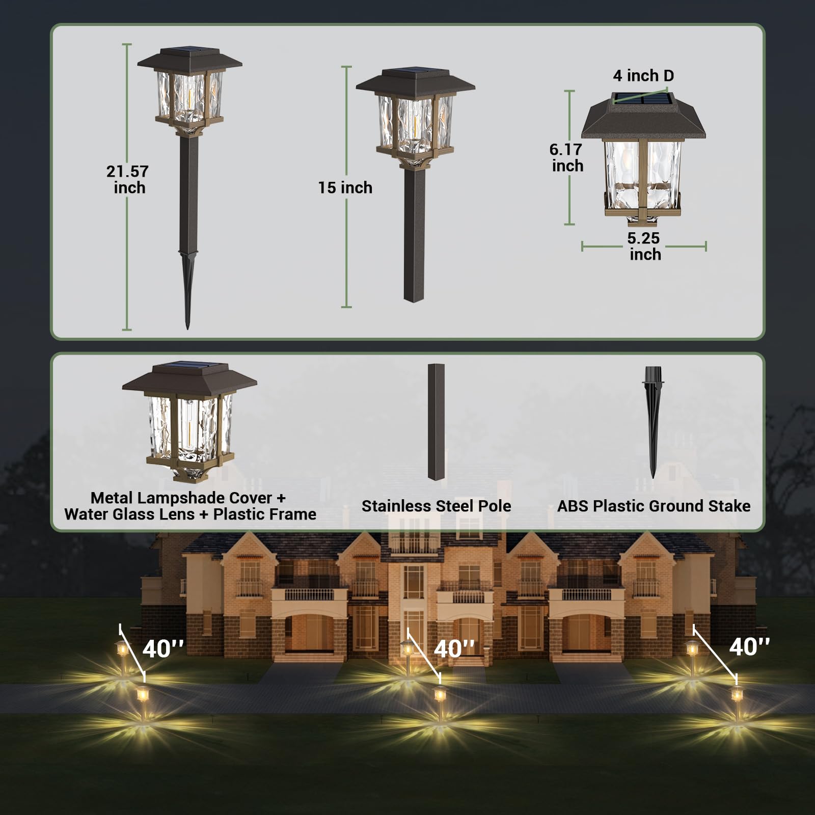 Xmcosy+ Solar Outdoor Lights Waterproof Ip65, Solar-Powered Garden/Yard/Pathway Lights With 20Lm Warm White 2-Tone Bronze-Wood S