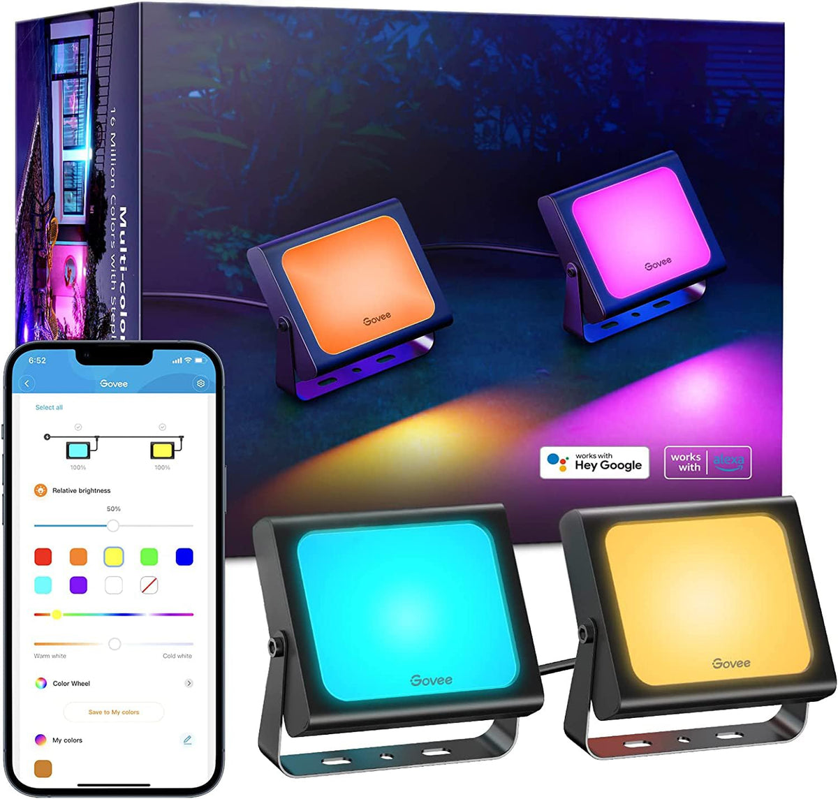 Govee Outdoor Lights, Flood Lights Uplight 2 In 1, Led Landscape Lighting, Christmas Lights Low Voltage Landscape Lights, Ip65 P