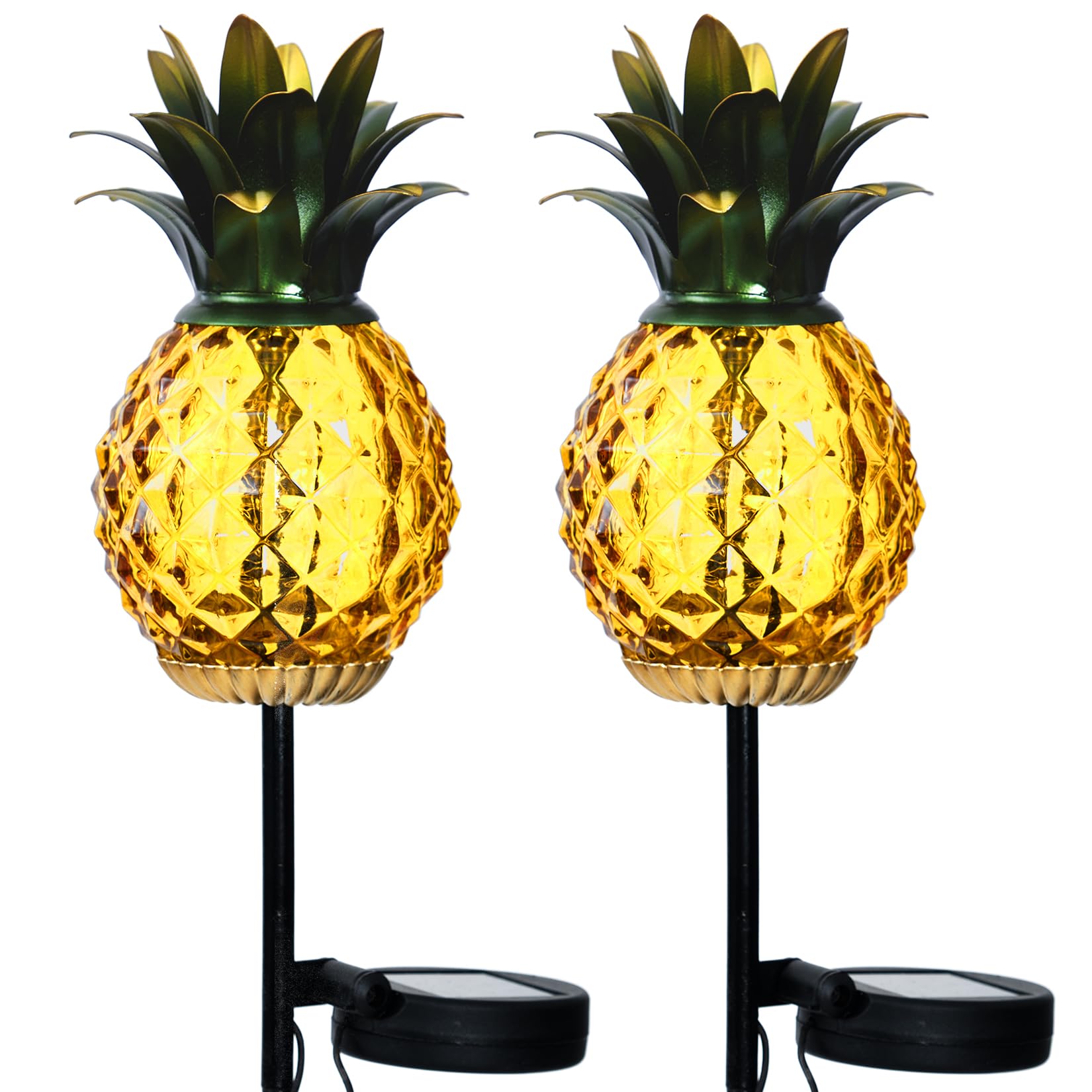 elfonsol Solar Pineapple Lights Outdoor Glass Pineapple Stakes Lights, Waterproof Garden Lantern Decor Pineapple Gifts for Women