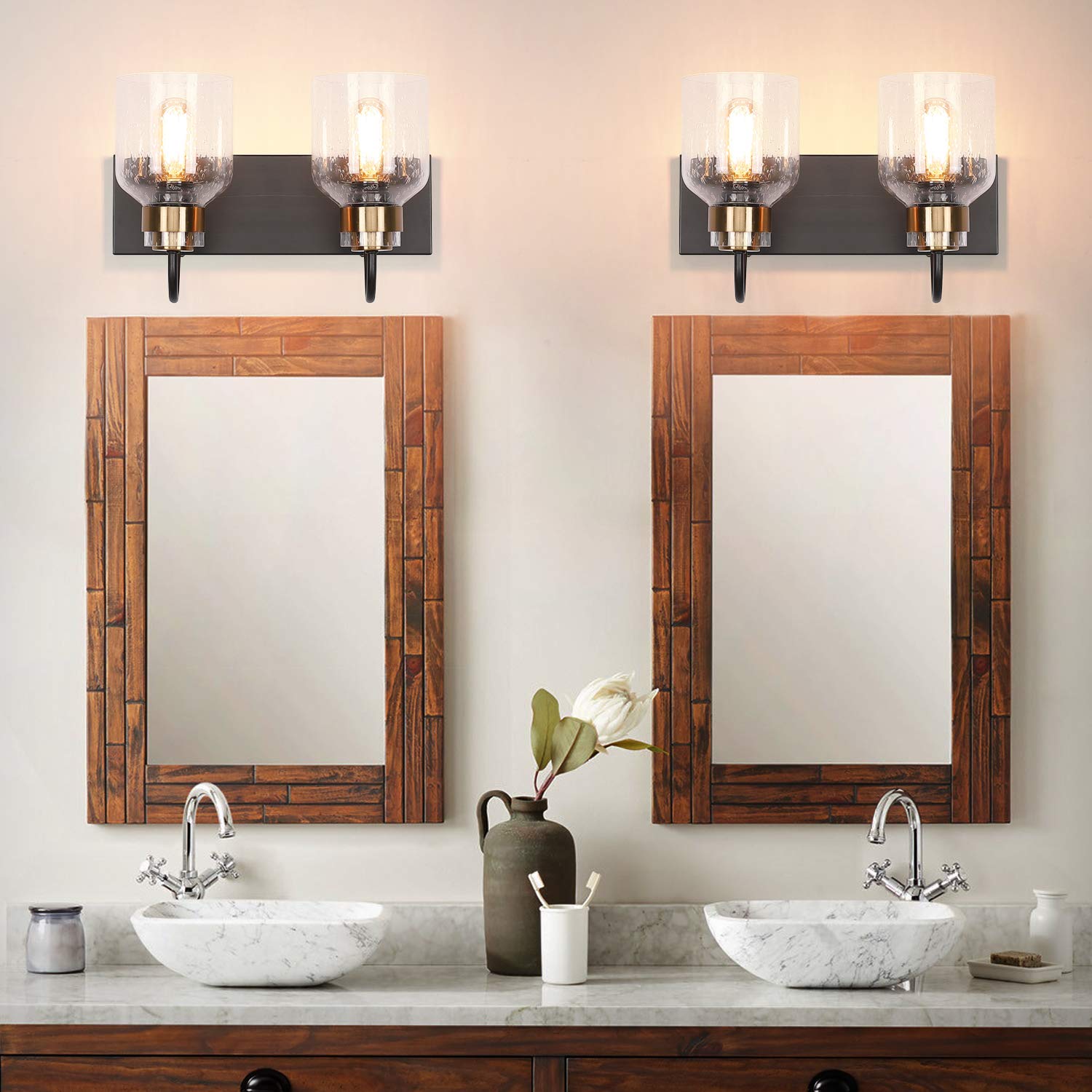 PRESDE 2-Light Bathroom Vanity Fixture - Black & Gold Farmhouse Sconce, Oil Rubbed Bronze, Model HU-XI-201
