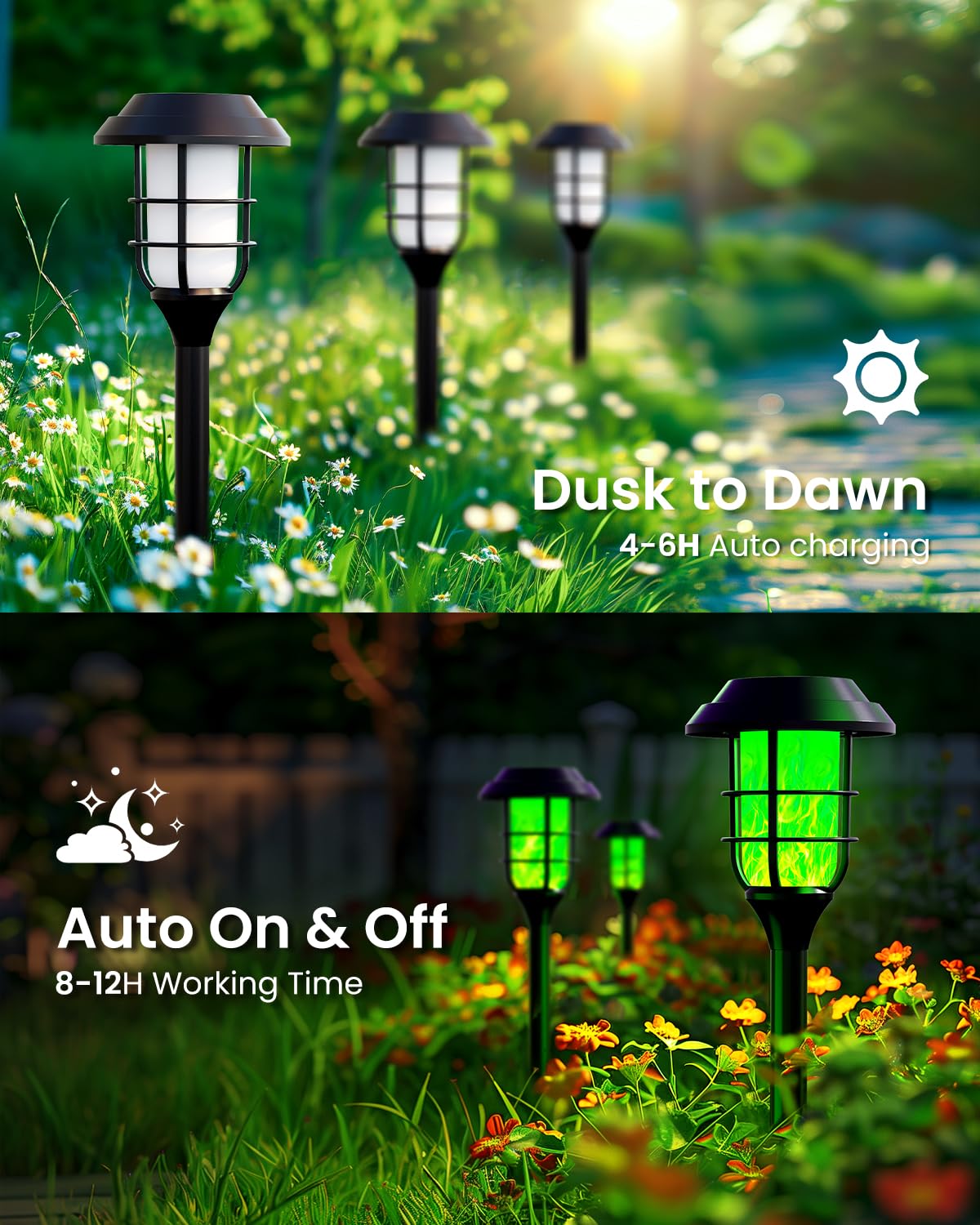 Hmdecor Solar Torch Lights, 2 Pack With Green Flickering Flame, Outdoor Solar Garden Lights, Waterproof For Yard, Patio, Pathway