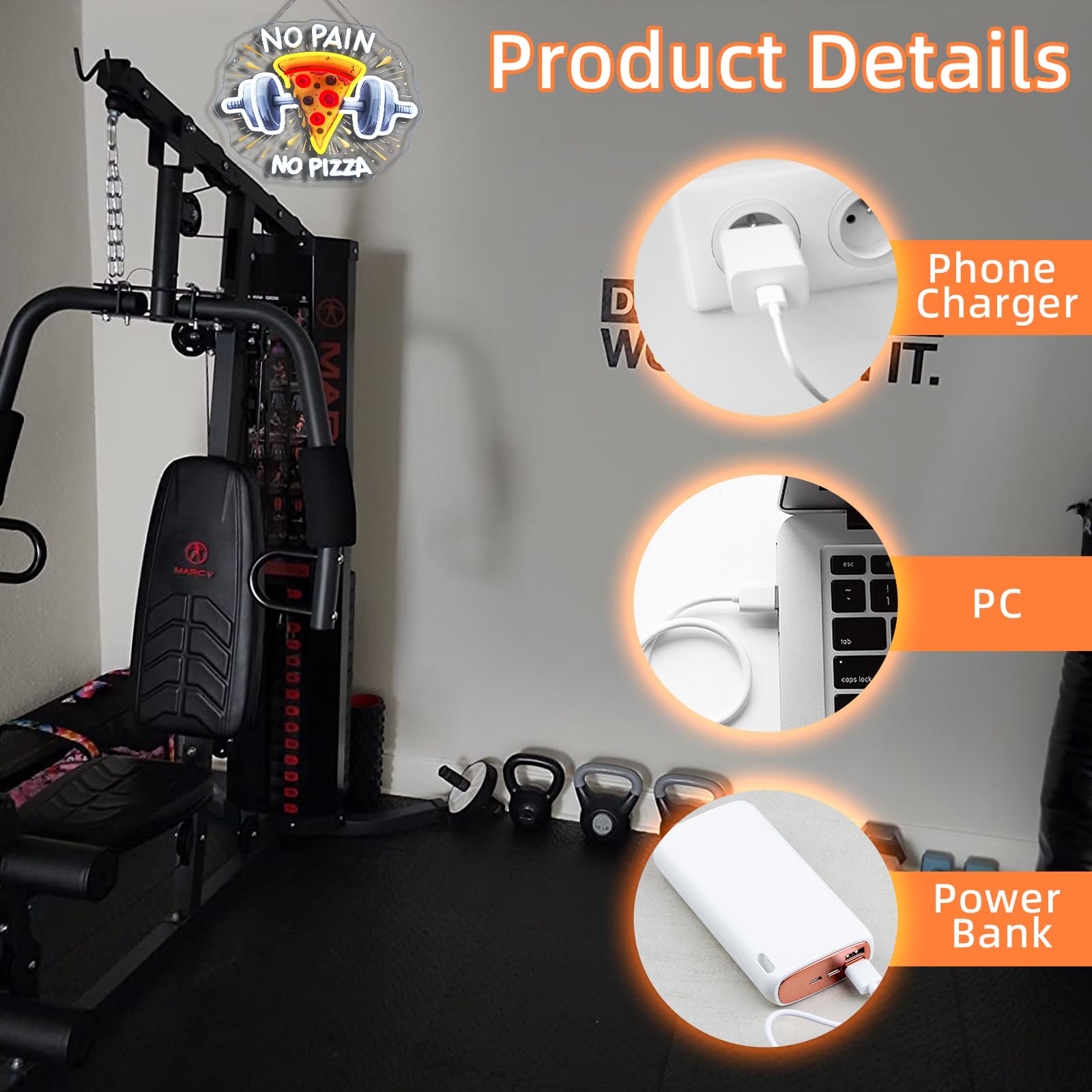 Lucunstar Gym Neon Sign No discomfort-reducing No Pizza Uv Printed Light Signs For Wall Decor Dimmable Dumbbell Barbell Led Lights Decoration Fitness Club Gift For Teens Sports Room Usb Powered 14.57 X 12.6 Inches