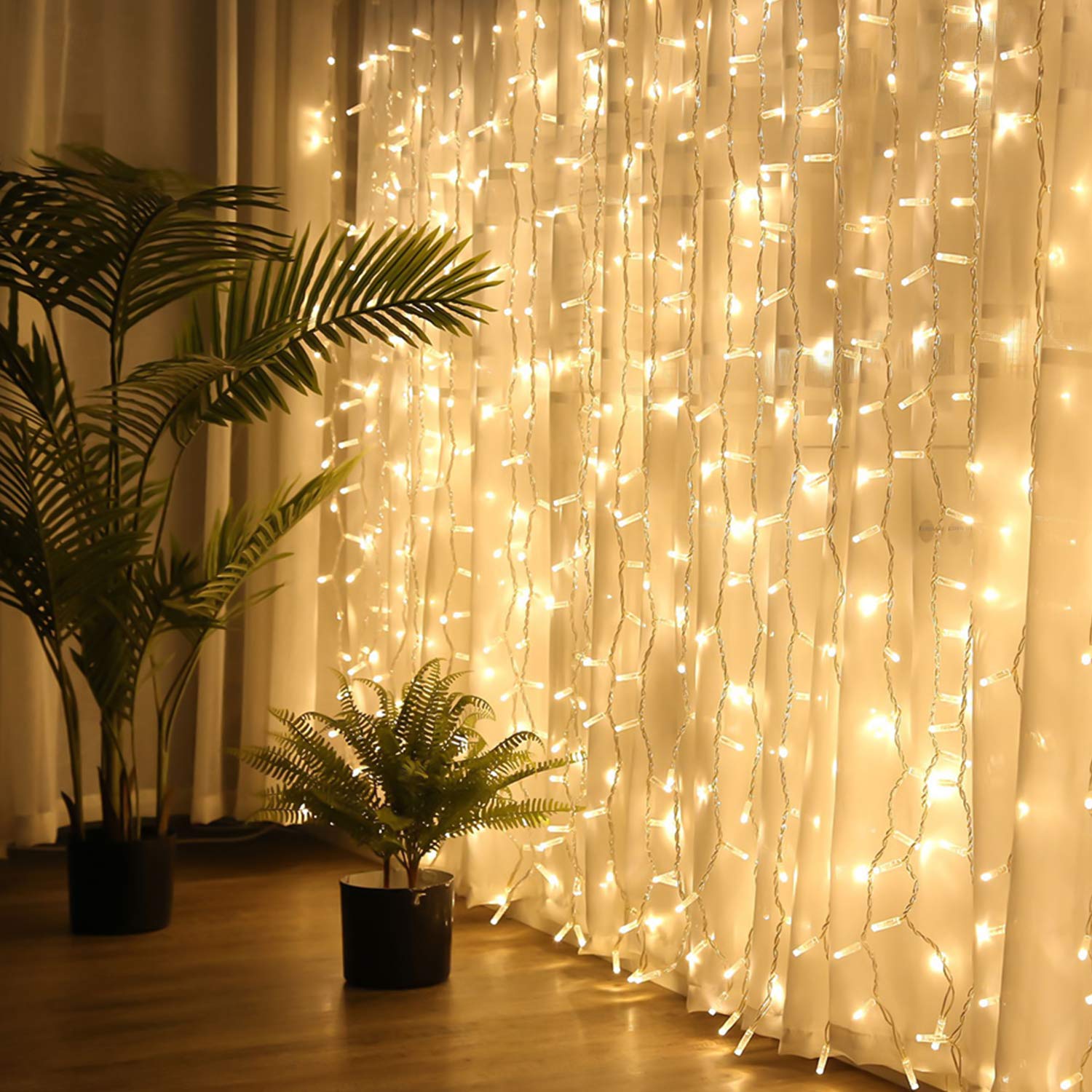 Brightown 600LED Window Curtain String Lights, Warm White, Remote & Timer, 20ft Fairy Twinkle Lights for Indoor/Outdoor Decoration