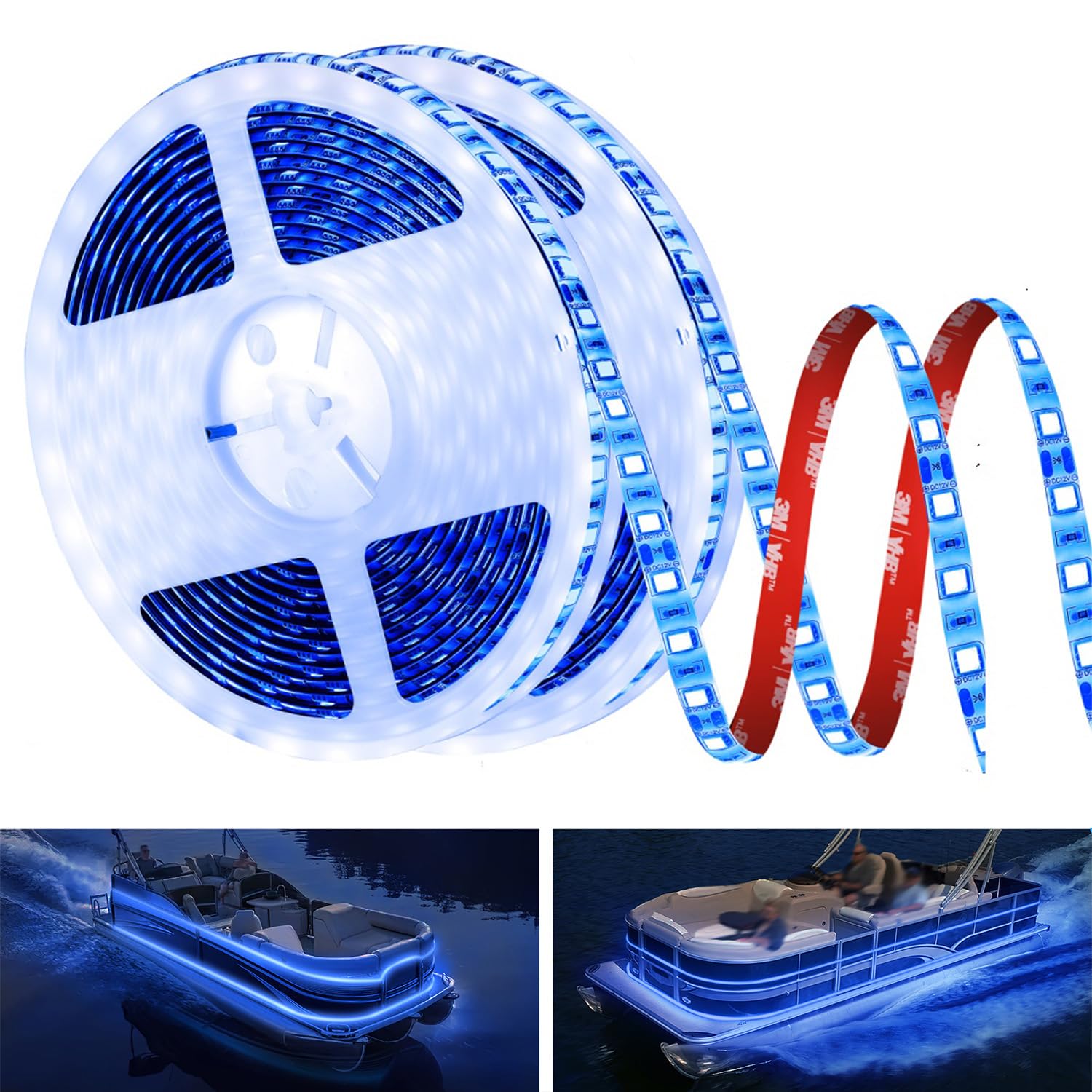 Vbakor 50FT LED Boat Lights, 12V Waterproof Blue Strip Light, Marine Lighting, Model LMT38RDK3