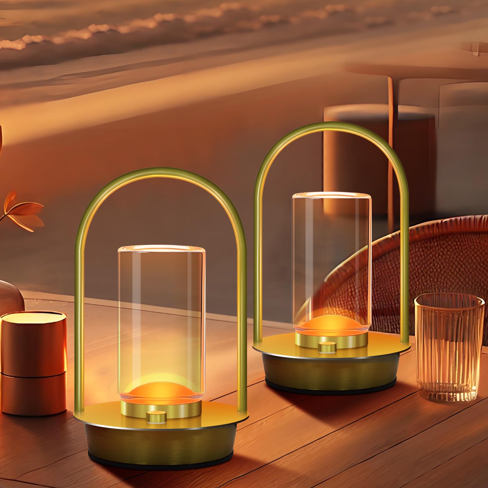 Portable Outdoor Table Lamps Set Of 2, Cordless Table Lamp 3 Colors Dimmable Table Lamps Rechargeable Small Table Lamp For Livin