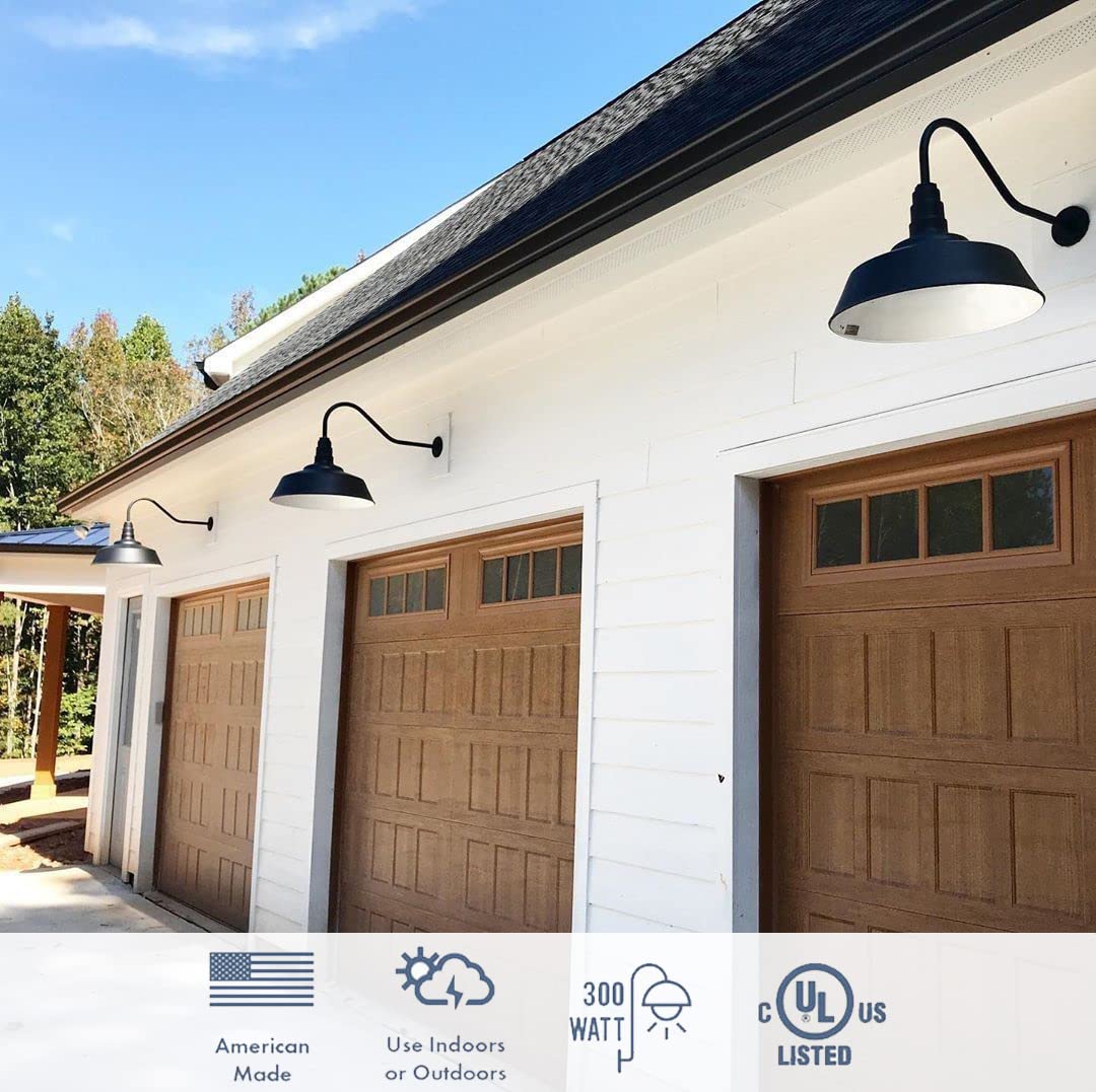 Steel Lighting Co. Redondo Barn Light - 20&quot; Outdoor Wall Mount, Black, Gooseneck Farmhouse Decor