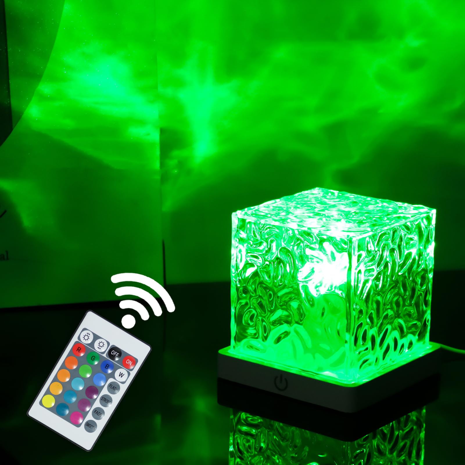 Qbanziou Ocean Wave Projector Light  16-Color Cube Water Lamp  3D Holographic Water Ripple Romantic Ambient Lighting For ChildS Room Aurora Night Light Birthday And Christmas Gifts For Children