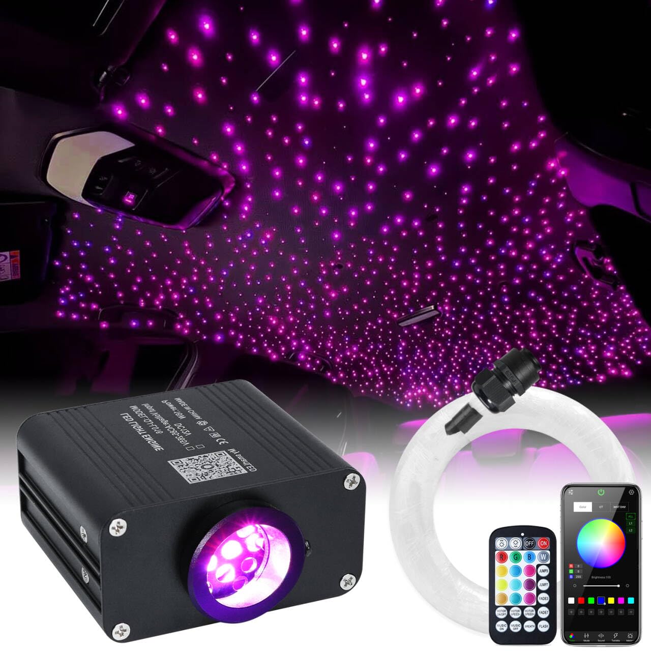 WEBUPAR 16W Starlight Headliner Kit RGBW Fiber Optic Lights 500pcs 6.5ft Model QJ-L016