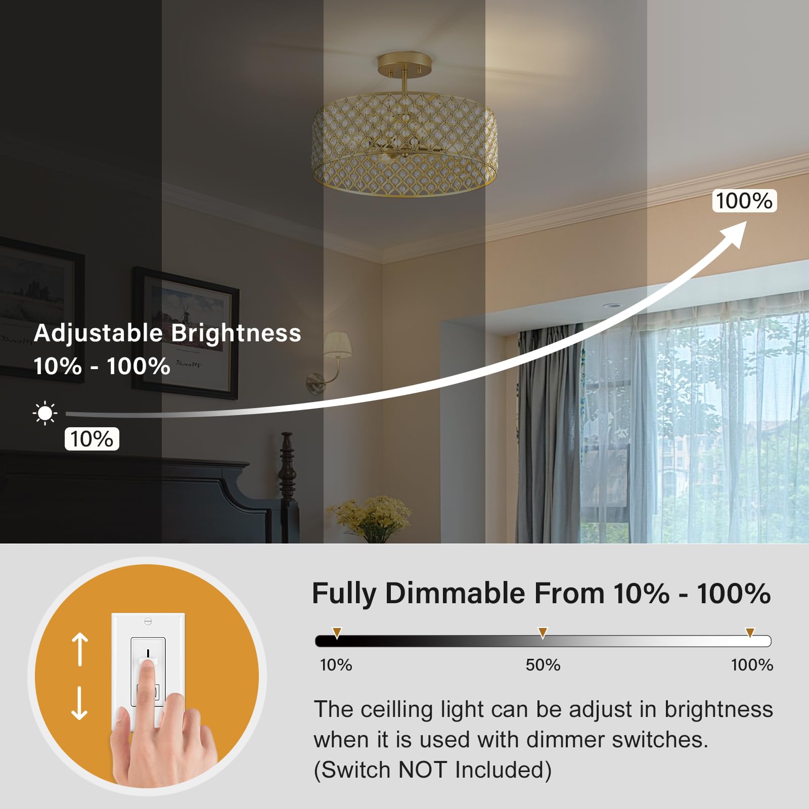 Bzvesr Gold Crystal Ceiling Light Fixture Modern Semi Flush Mount Ceiling Lighting Fixture Round Small Chandelier For Dining Room  Hallway  Entryway  Kitchen  Bedroom Foyer 4 Light 15.7 Inch