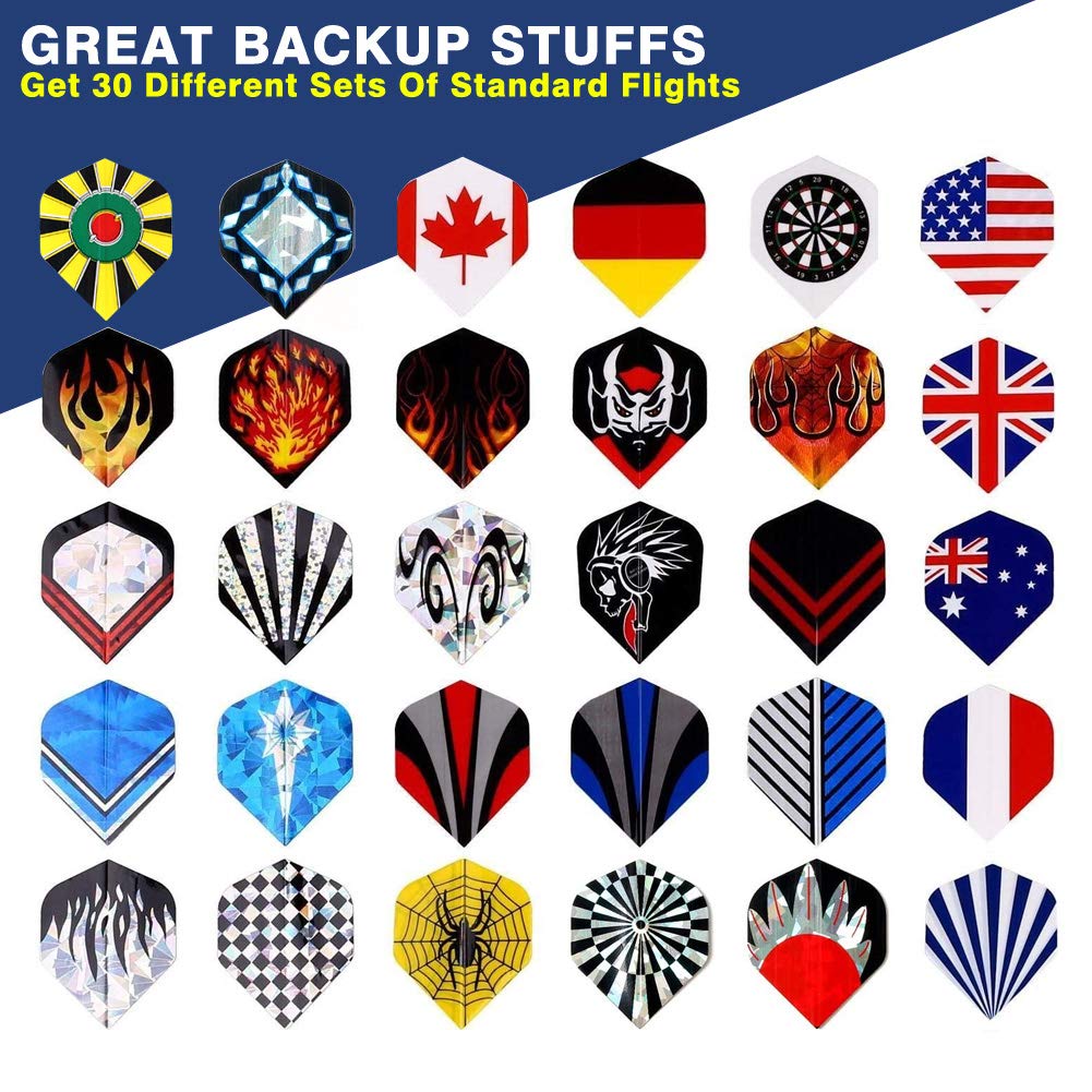 Tezoro Standard Dart Flights sets 30 sets 90 pcs Durable Replacement Dart Accessories Parts Supplies, Rich Variety of Designs Ta