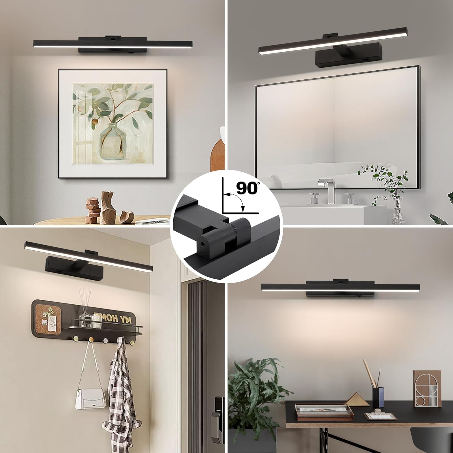 Black Picture Lights For Wall Dimmable Wireless Picture Lights For Paintings Dual-Rods Swing Arm Led Wall Light Fixtures Adjusta