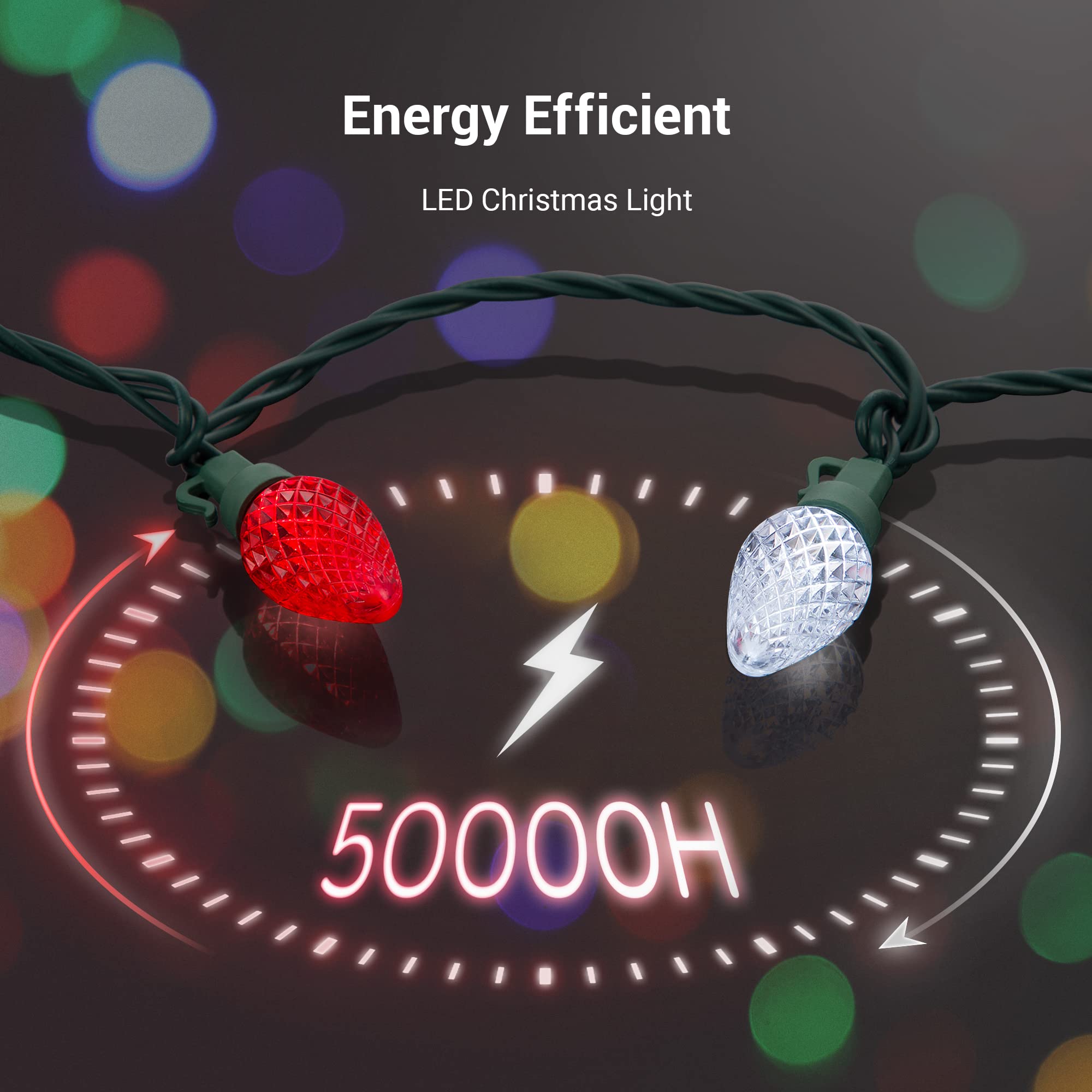 Dewenwils C7 Led Christmas Lights Outdoor, 33.3Ft 50Led Christmas String Lights, Outdoor Decorations For Christmas Tree, Patio,