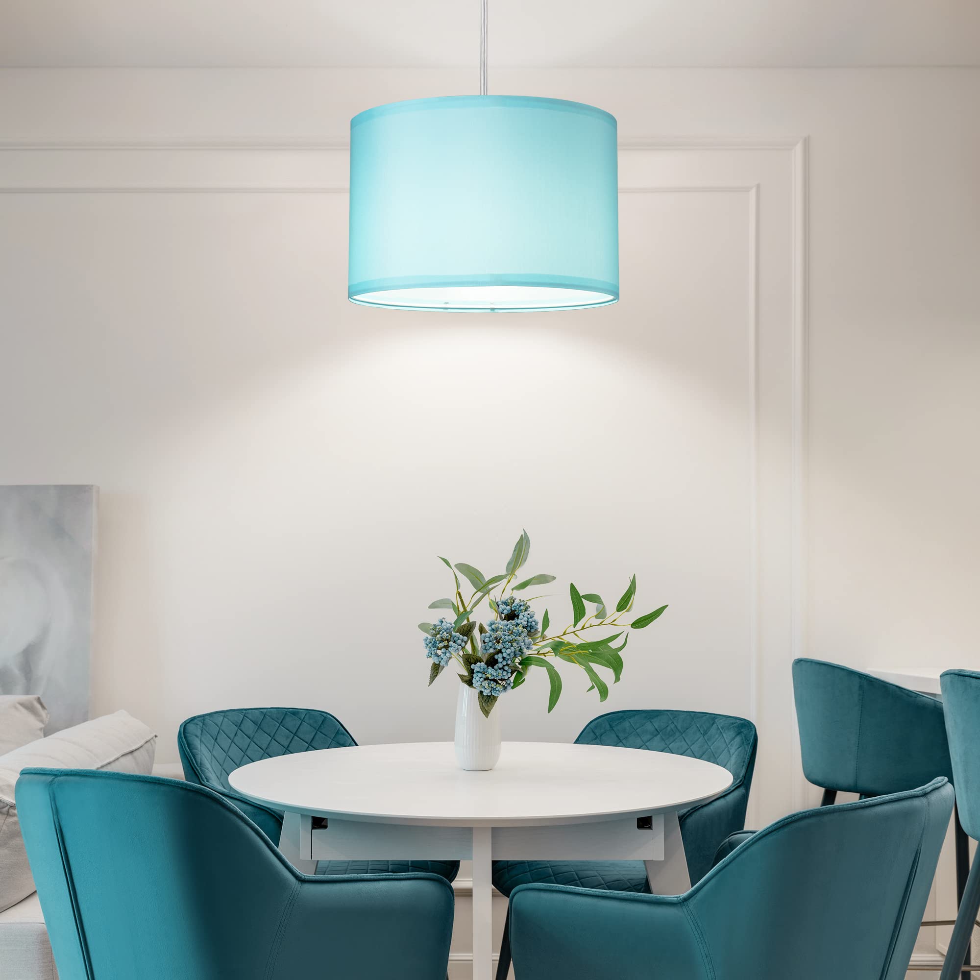 Dewenwils Plug In Pendant Light, Hanging Light With 15Ft Clear Cord, On/Off Switch, With Blue Lampshade, Hanging Light Fixture F