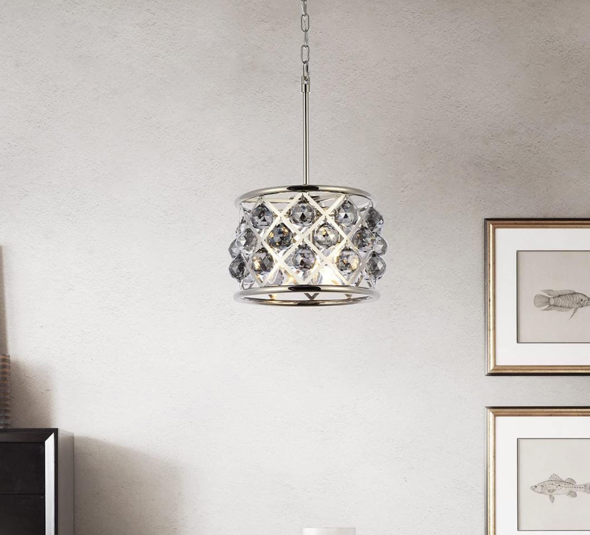 Elegant Lighting Madison Collection 3-Light Pendant Lamp, 12in Depth x 9in Height, Polished Nickel Finish, Silver Shade, Model 1214D12PN-SS/RC