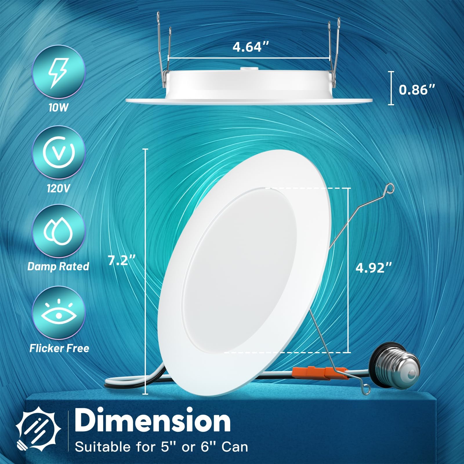 FREELICHT 6 Inch Dimmable LED Recessed Lighting, 10W=110W, 1000LM, Selectable 2700K-6000K, White