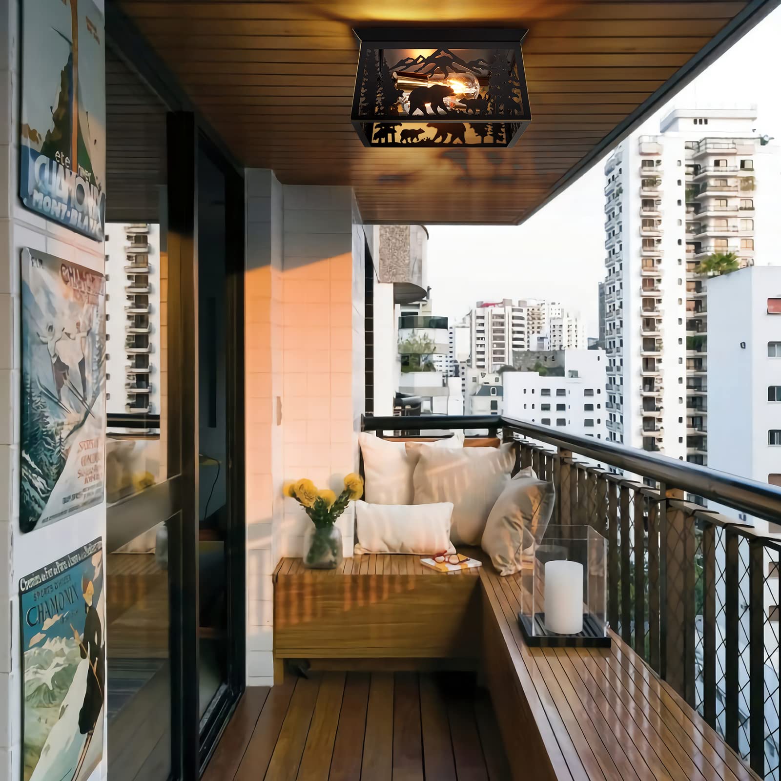 Monaxon Bear 2-Light Farmhouse Flush Mount Ceiling Light For Kitchen, Bedroom, And Porch