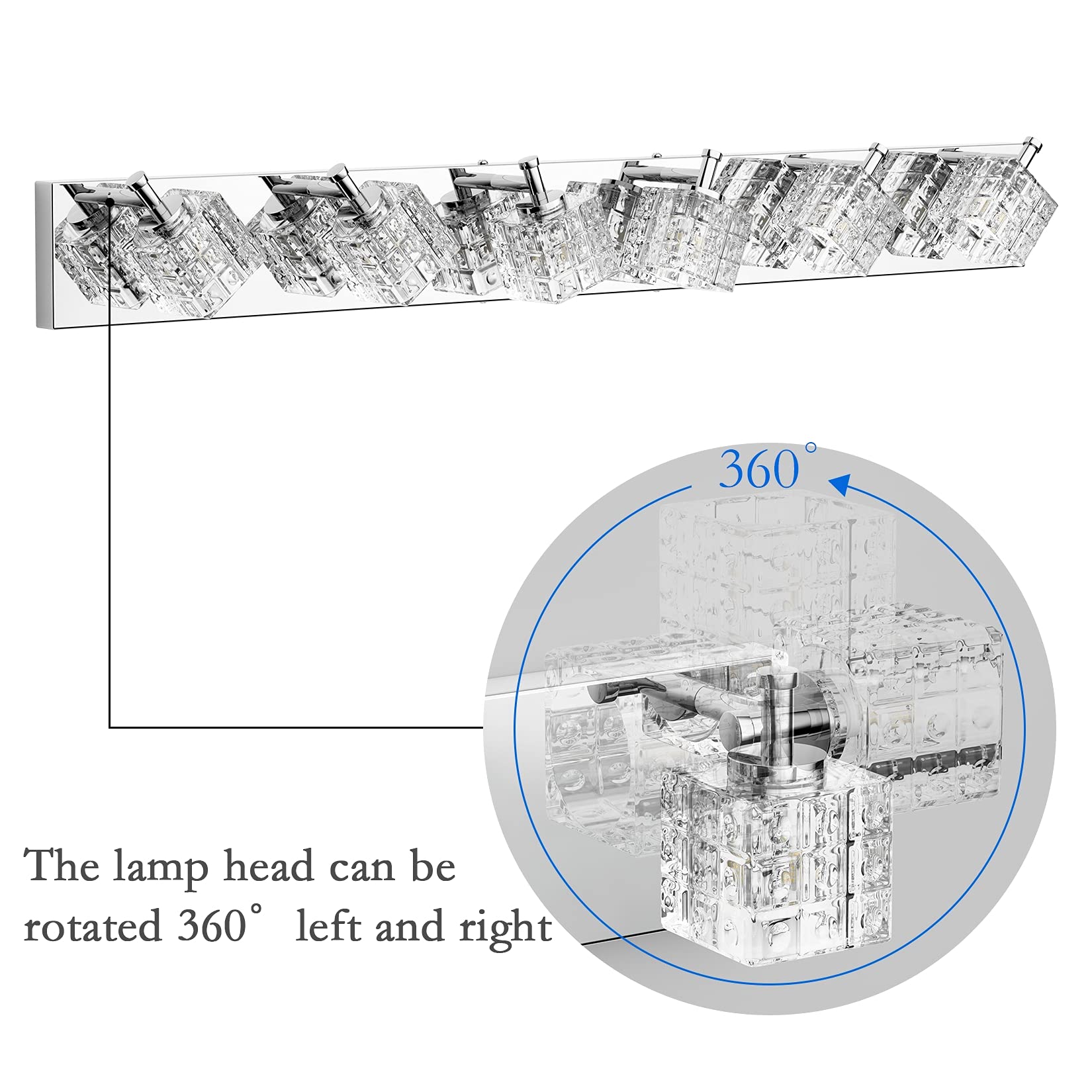 Ralbay Modern Chrome Bathroom Light Fixtures, 6 Lights, 40 inch, Stainless Steel, Model 9822ralbay