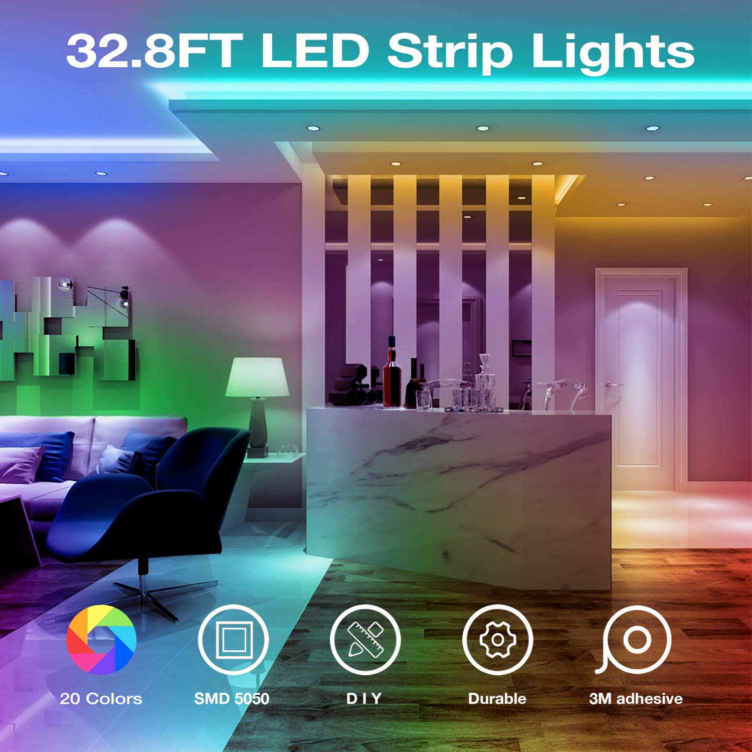 DAYBETTER LED Strip Lights Kit, 32.8ft, Multicolor, Remote & Power Supply, Model FLSL-DR503202R-RGB-US