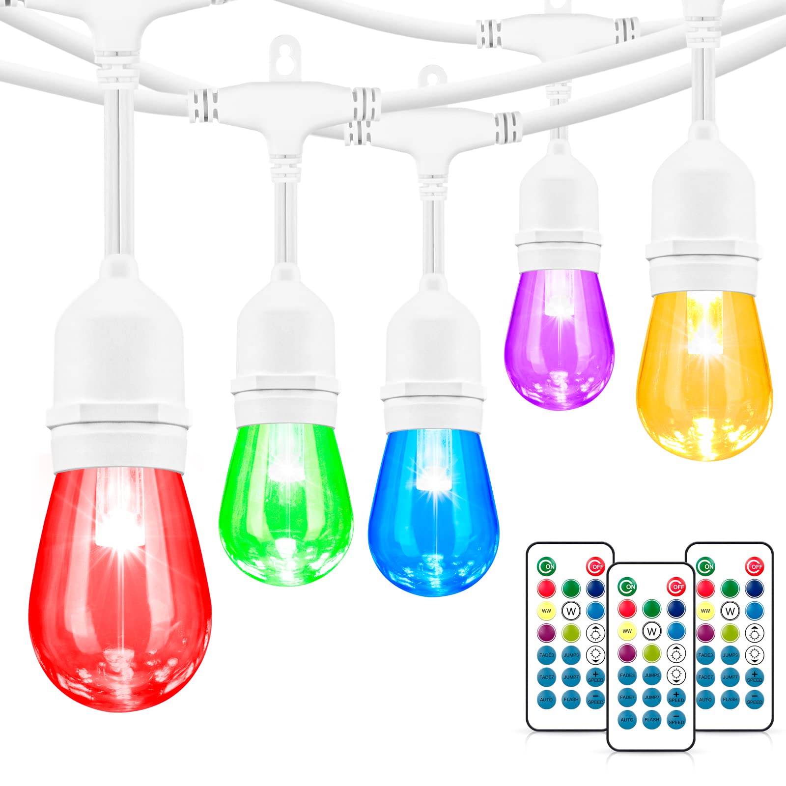 Mlambert 2 Pack Outdoor Patio String Lights, 96Ft, RGB, 30 E26 S14 Shatterproof Bulbs, White, Model GLS22C2RGBW-SC-