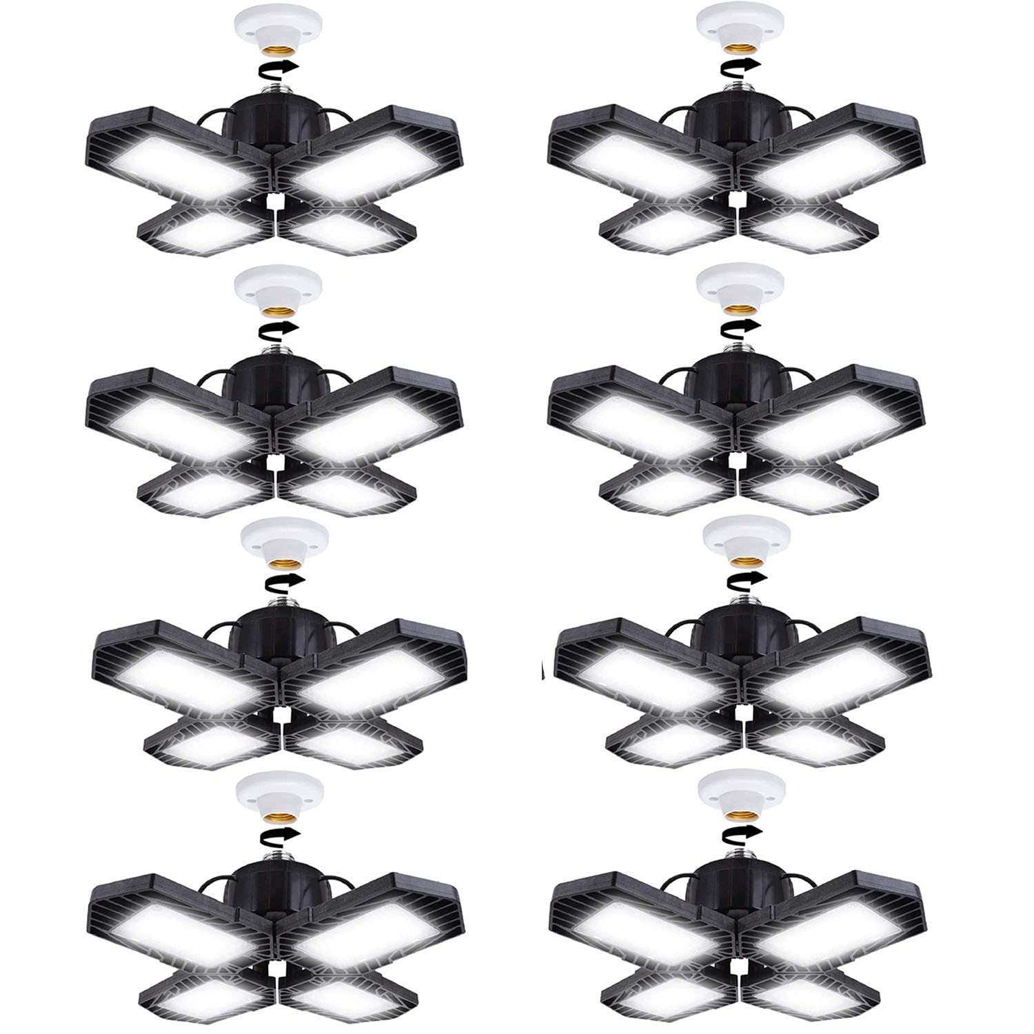 8Pack LED Garage Lights - 100W Deformable, 10000LM E26 Daylight 6000K Super Bright Adjustable Lights for Warehouses