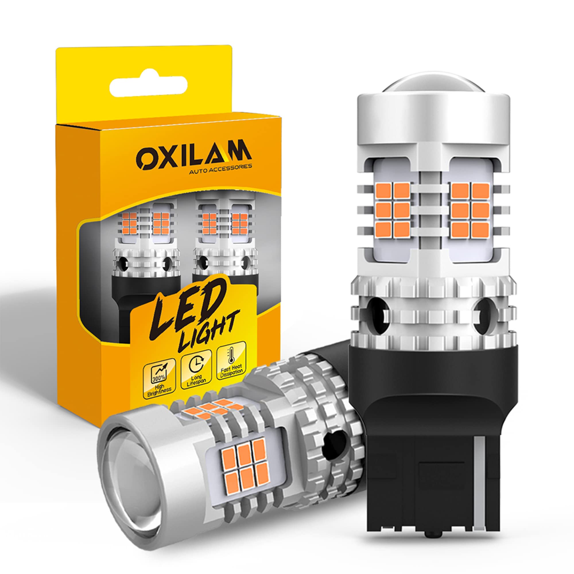 OXILAM 7440 LED Bulbs Amber Yellow 4000LM Turn Signal Lights T20 7440NA 7441 W21W WY21W with Built-in Load Resistor (2