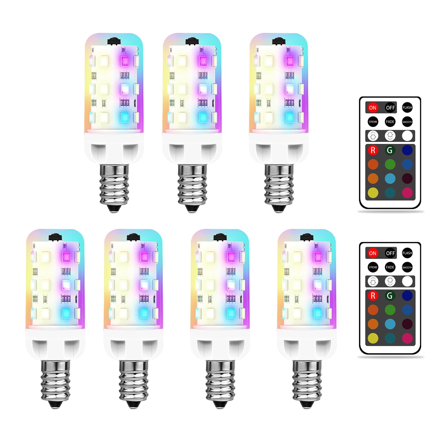 XRise E12 LED Bulb 2.5W Dimmable RGB & Warm White 3000K 250LM Remote Control, 7 Pack, Plastic