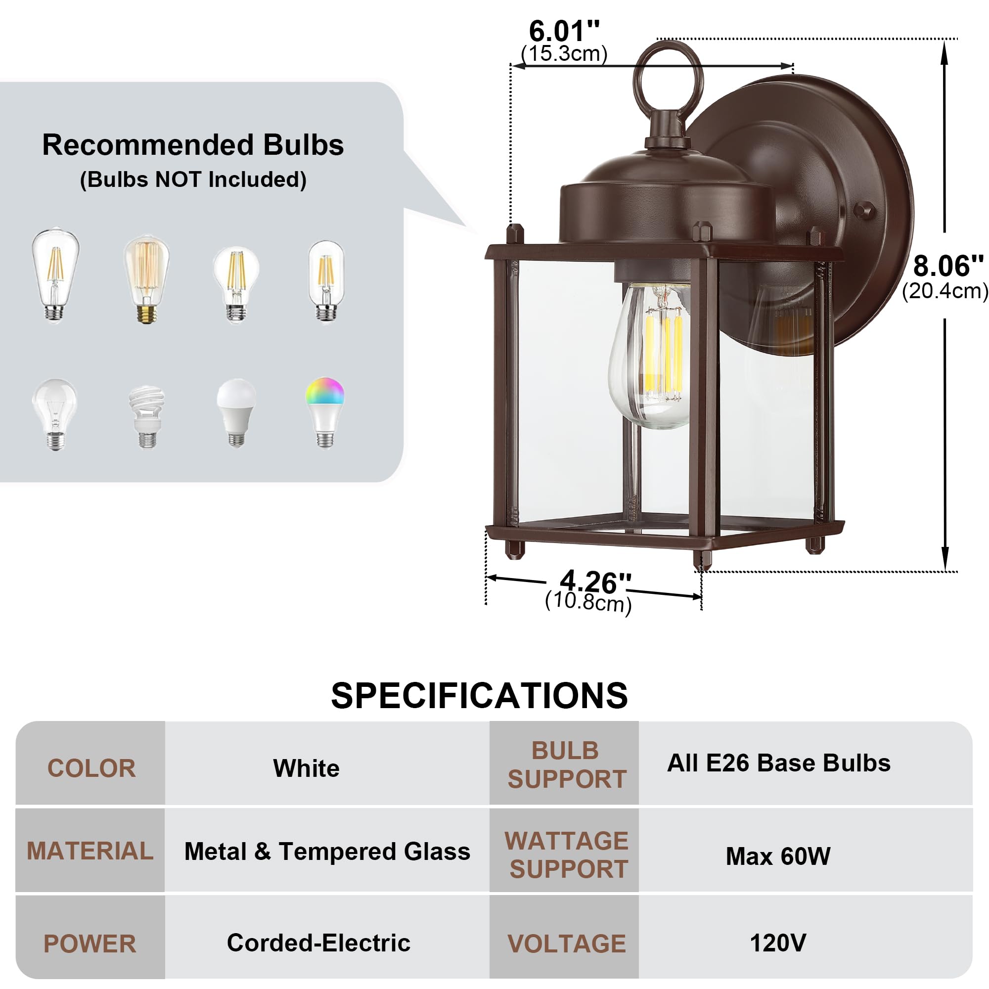 GRUENLICH Outdoor Wall Sconce, Bronze, Metal, 8 Inch, 4 Pack, Clear Glass Lighting Fixtures for Porch and Patio