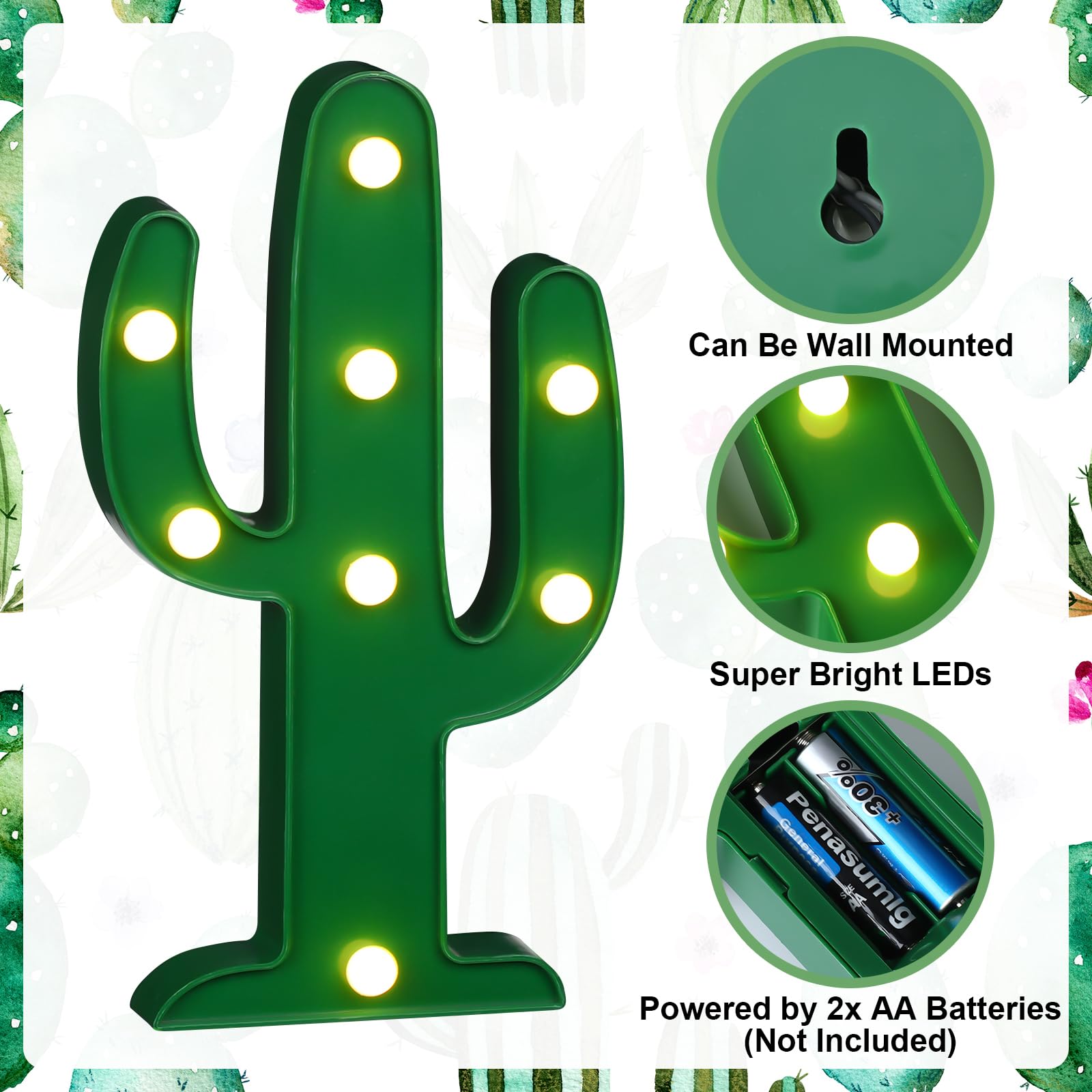 Riakrum LED Cactus Night Light, Plastic Table Lamp for Bedroom & Party Decoration, 10 x 5.71 Inch, Novel Cactus Color