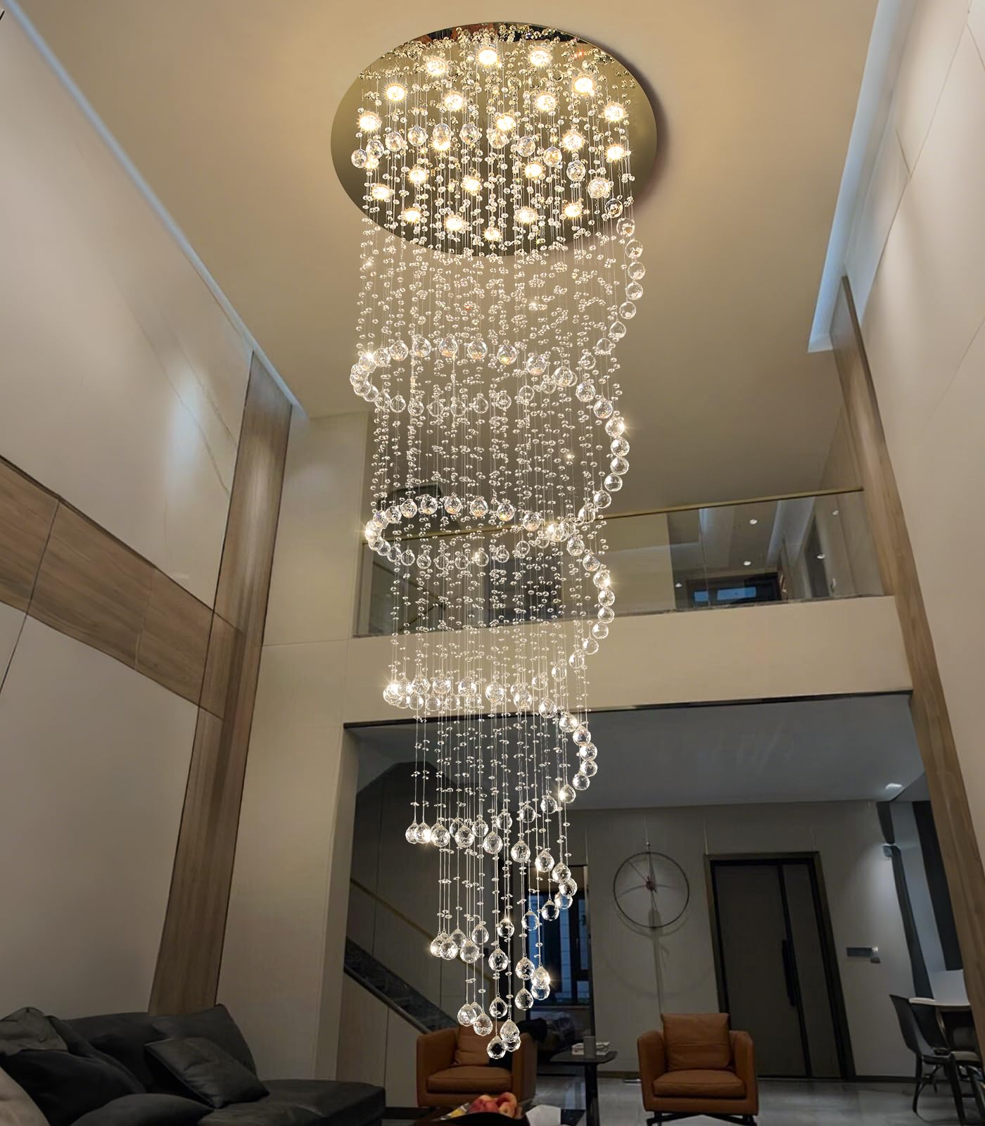 HAIXIANG W47 x H118 High Ceiling Chandelier with LED Bulbs Dimmable Long Light Glam Chandeliers Crystal Pendants Light Fixtures for Foyer Entryway Living Room Stair Gold