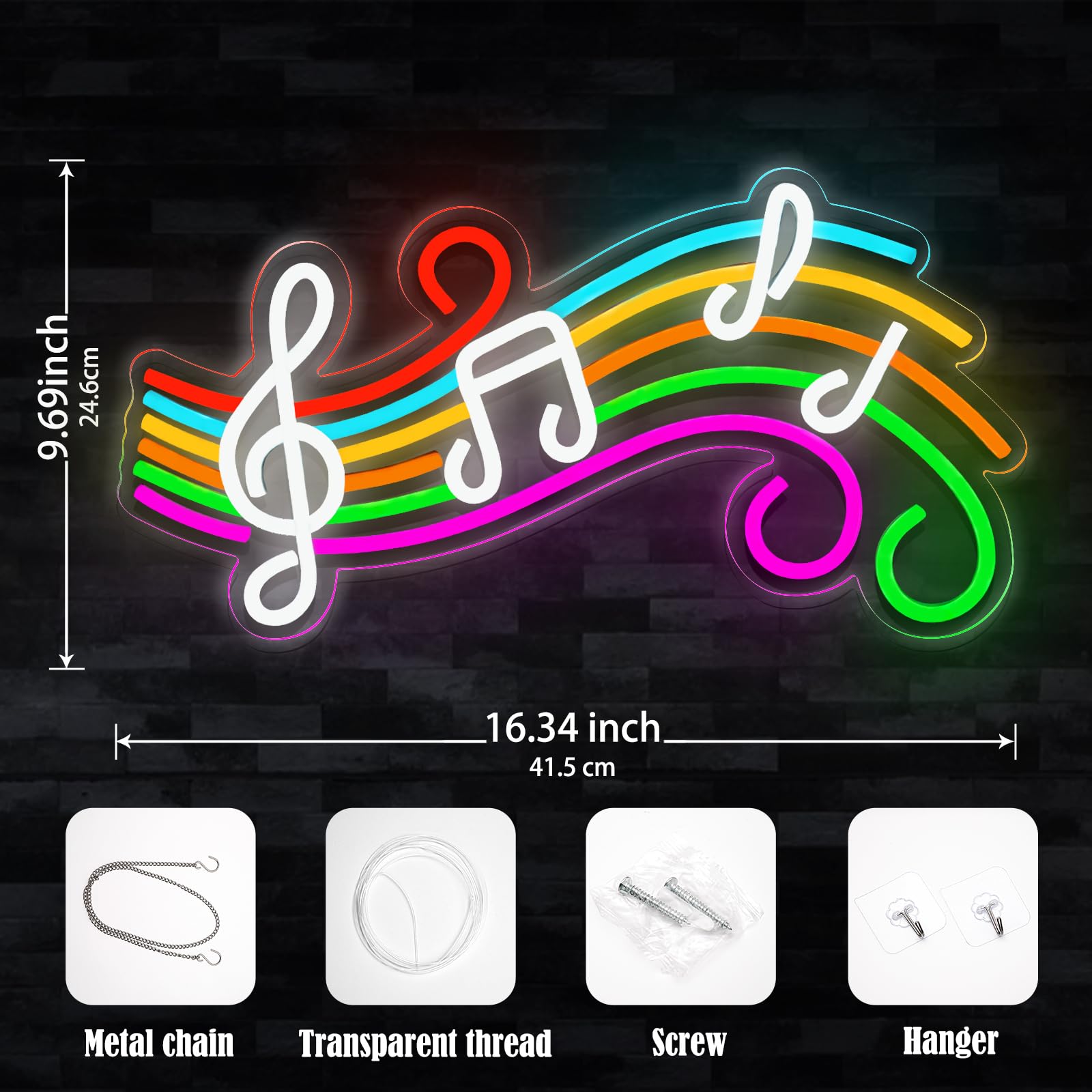Music Neon Sign Dimmable Musical Note Staff Led Christmas Neon Light For Bedroom Wall Decor Colorful Music Studio Party Birthday Christmas Gifts Kids