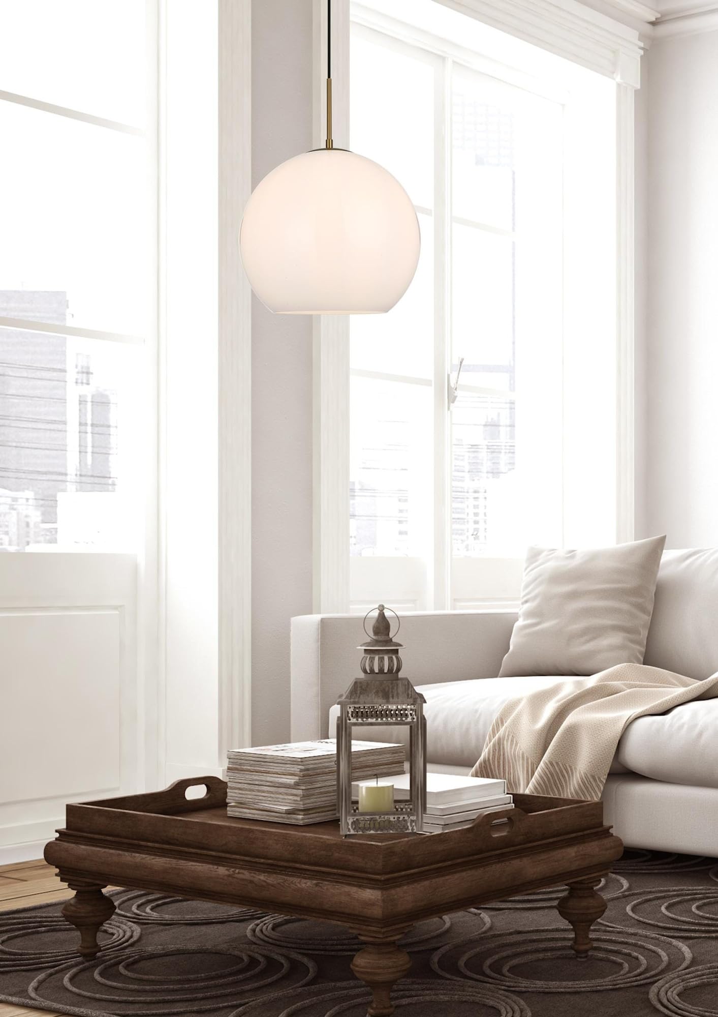 Elegant Lighting Living District Baxter 1 Light Chrome Pendant with Frosted White Glass